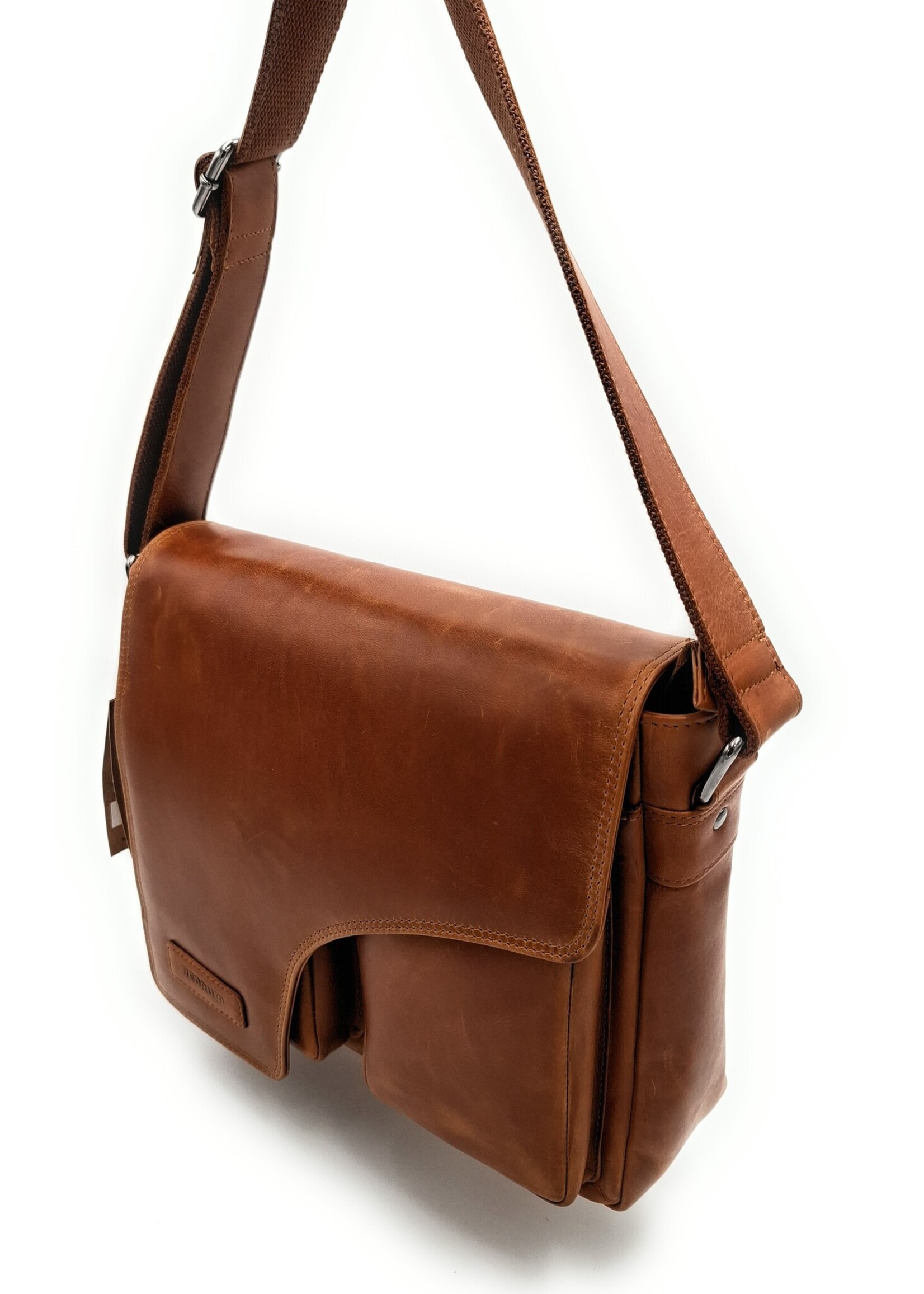 REDRUBI REDRUBI – UM /6/ 1189 - Met RFID protected  echt lederen - schoudertas –crossbodytas- stevig - chique - uitstraling - vintage leder- bruin /cognac