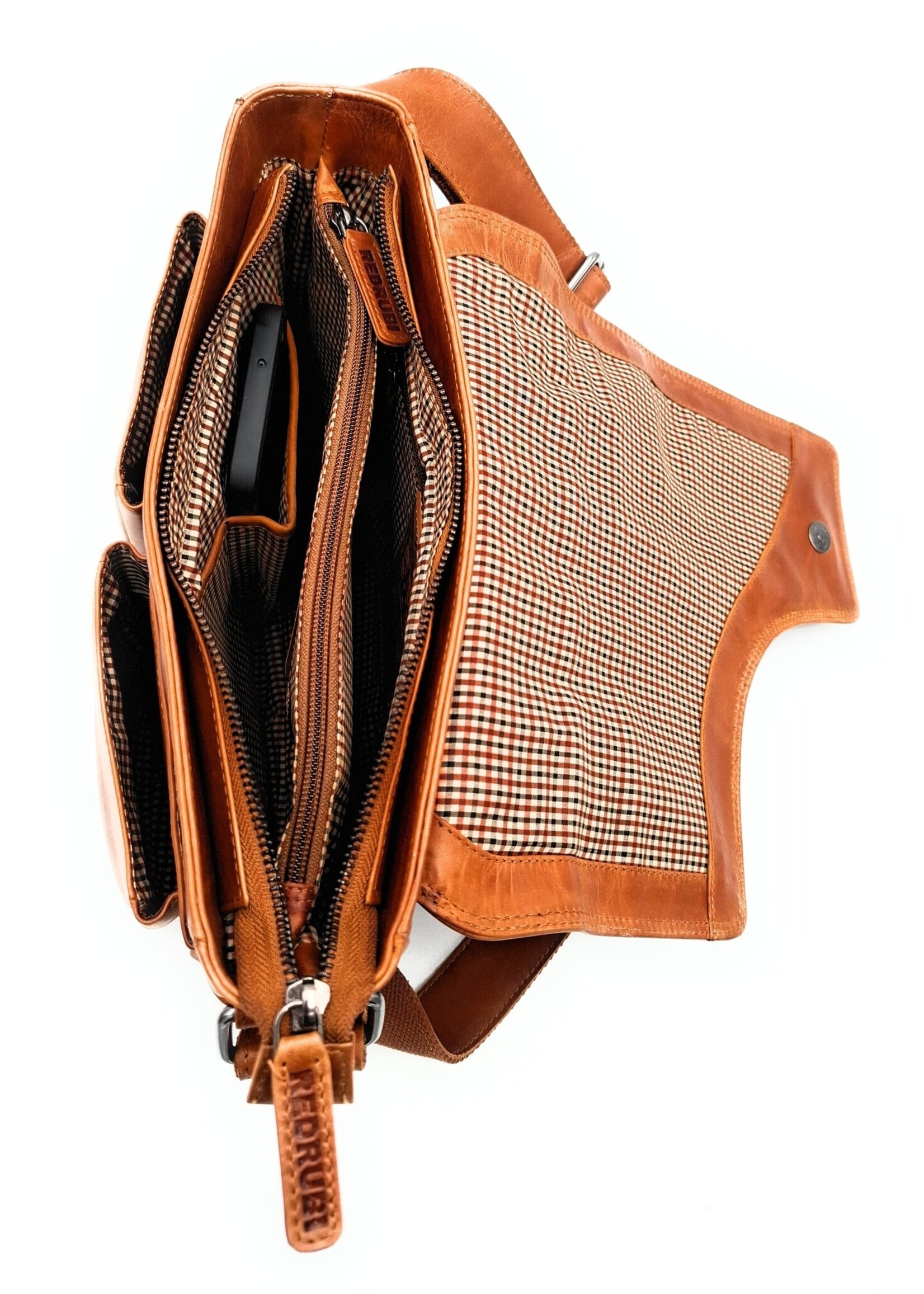 REDRUBI REDRUBI – UM /6/ 1189 - Met RFID protected  echt lederen - schoudertas –crossbodytas- stevig - chique - uitstraling - vintage leder- bruin /cognac