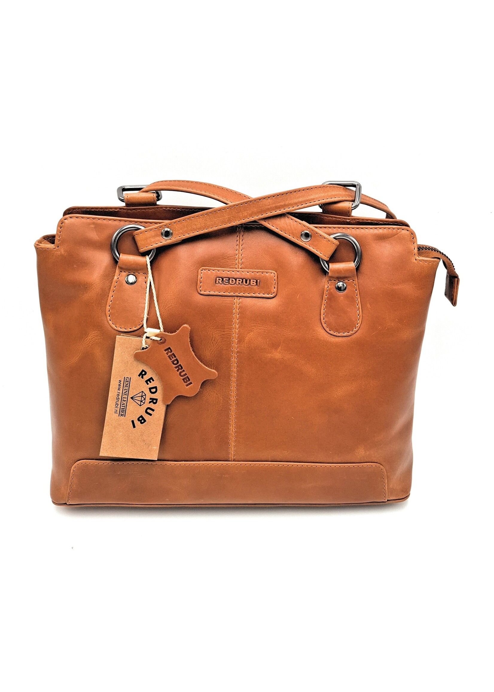 REDRUBI REDRUBI – UM /6/ 1184 - Met RFID protected -echt lederen - dames Rugzak en schoudertas - stevig - chique - uitstraling - vintage leder- bruin /cognac