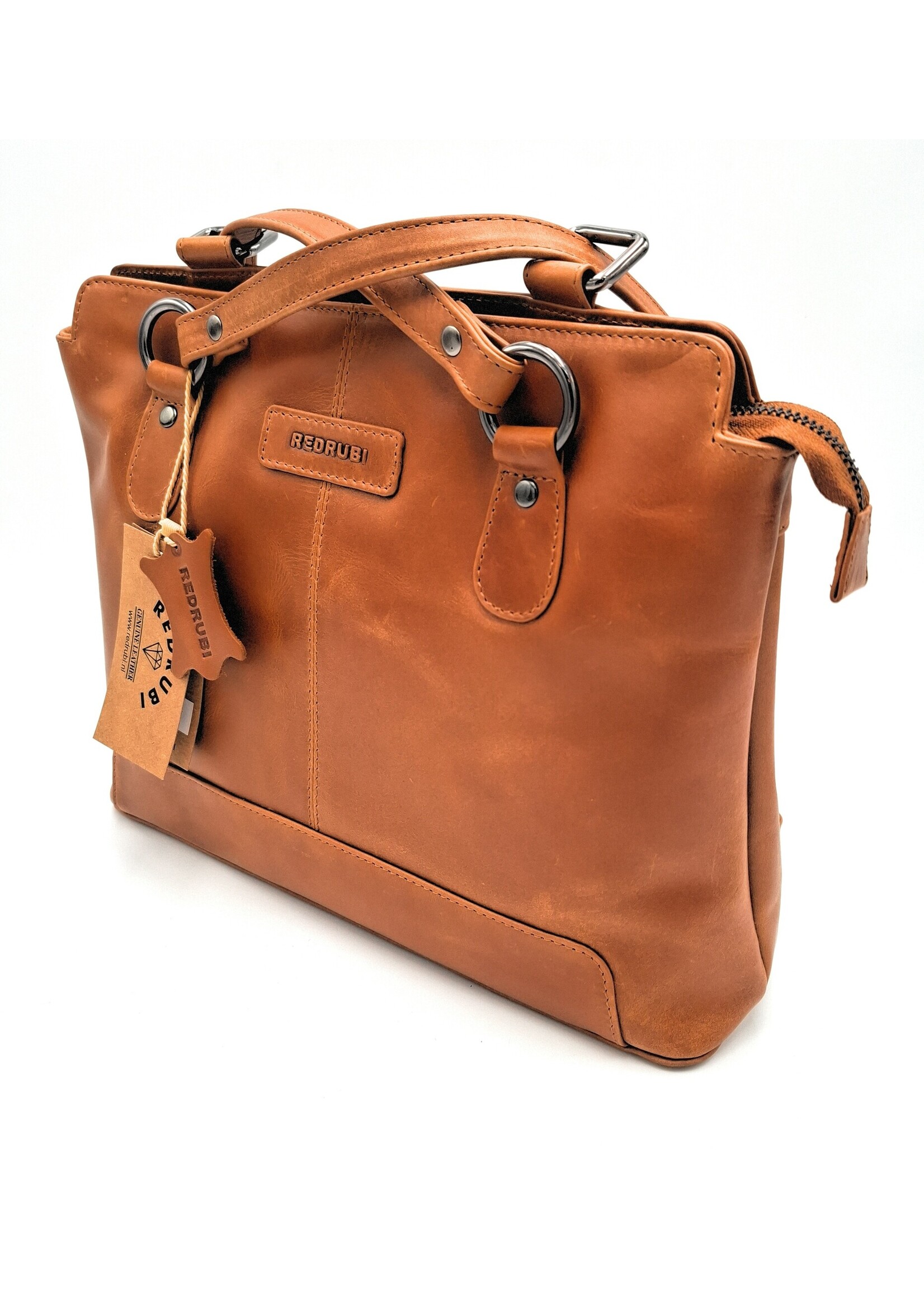 REDRUBI REDRUBI – UM /6/ 1184 - Met RFID protected -echt lederen - dames Rugzak en schoudertas - stevig - chique - uitstraling - vintage leder- bruin /cognac