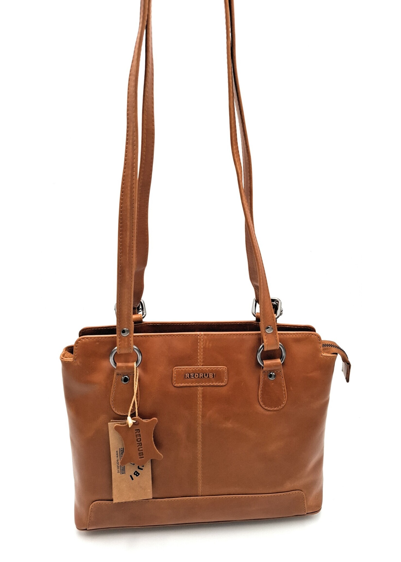 REDRUBI REDRUBI – UM /6/ 1184 - Met RFID protected -echt lederen - dames Rugzak en schoudertas - stevig - chique - uitstraling - vintage leder- bruin /cognac