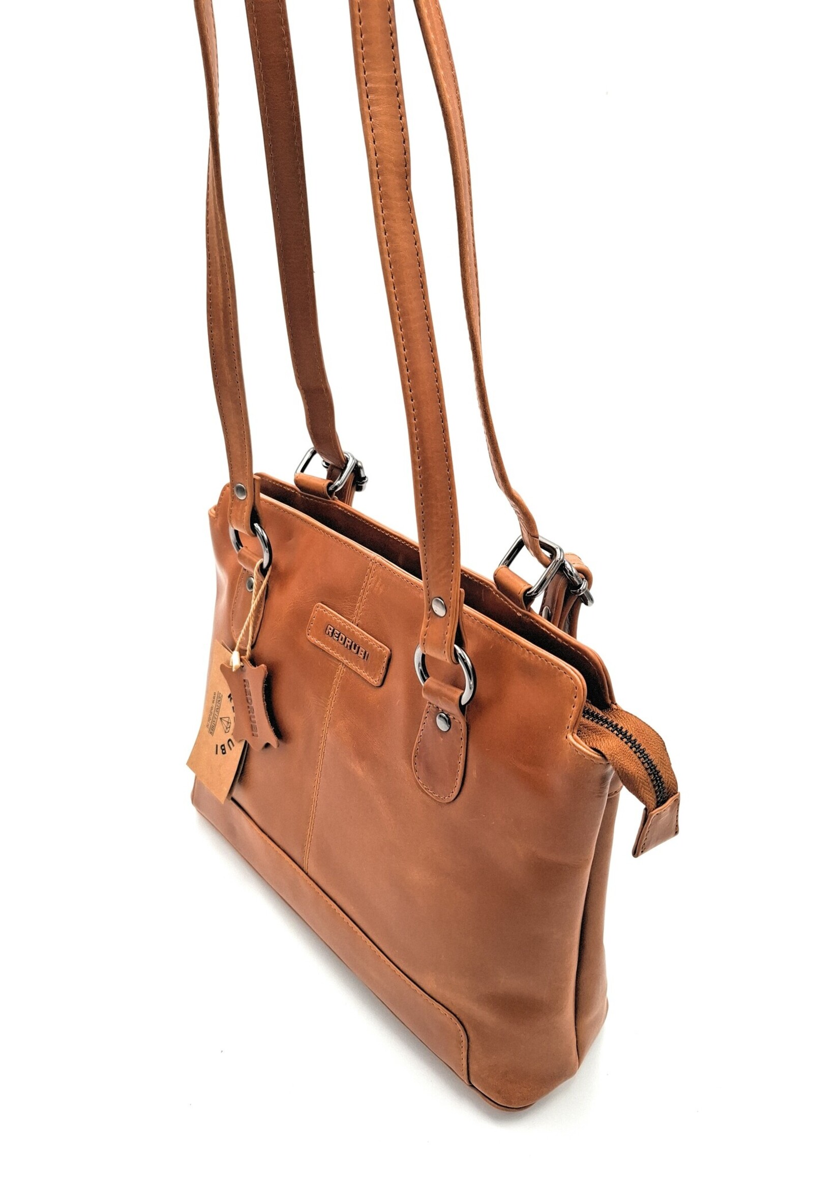 REDRUBI REDRUBI – UM /6/ 1184 - Met RFID protected -echt lederen - dames Rugzak en schoudertas - stevig - chique - uitstraling - vintage leder- bruin /cognac