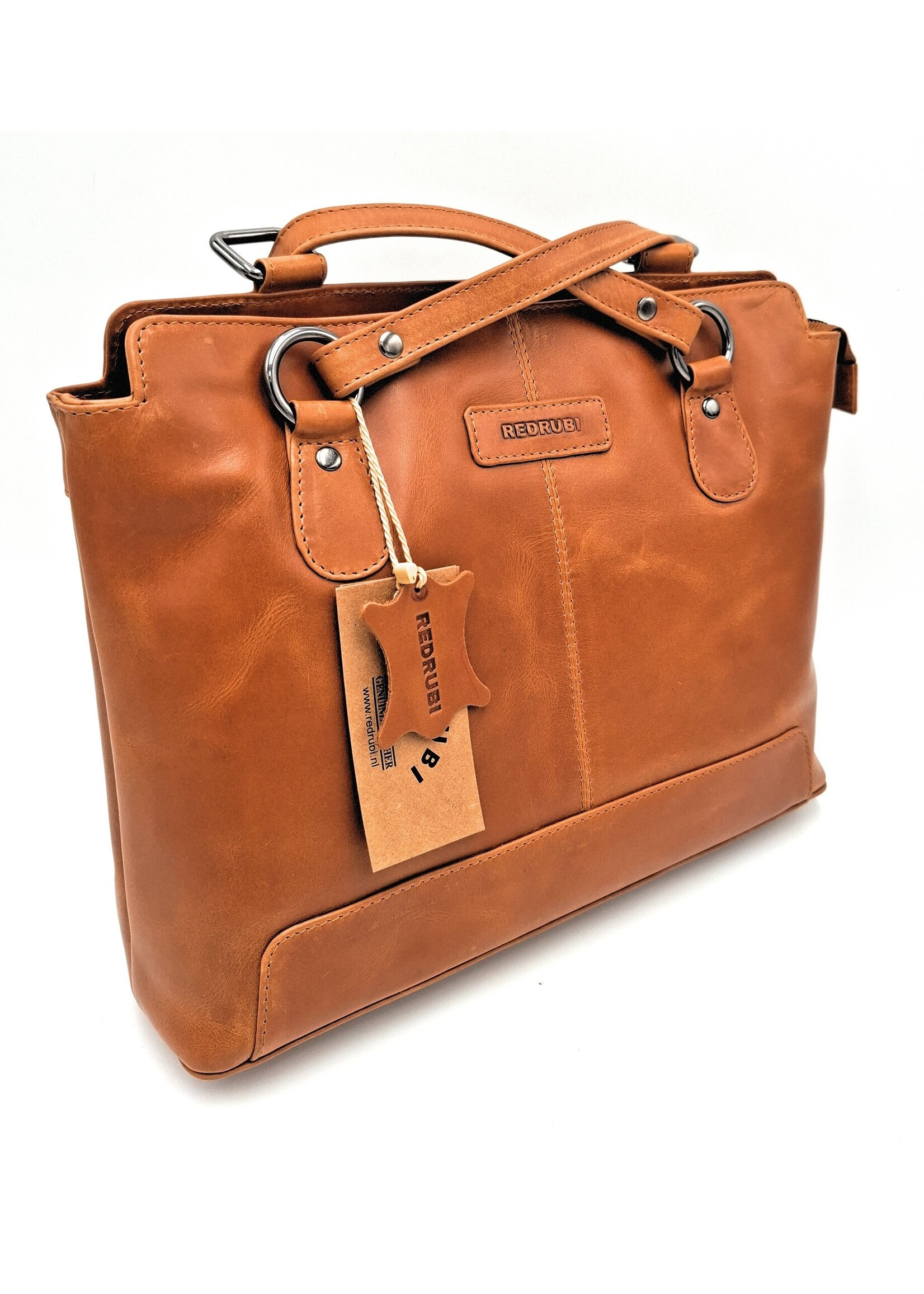 REDRUBI REDRUBI – UM /6/ 1184 - Met RFID protected -echt lederen - dames Rugzak en schoudertas - stevig - chique - uitstraling - vintage leder- bruin /cognac
