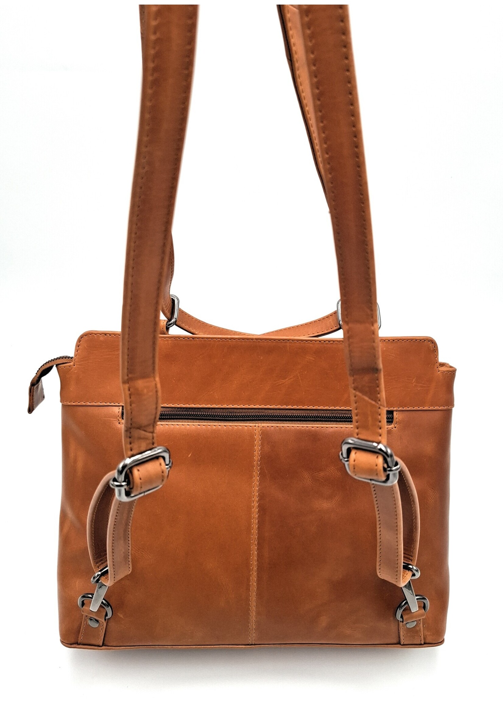 REDRUBI REDRUBI – UM /6/ 1184 - Met RFID protected -echt lederen - dames Rugzak en schoudertas - stevig - chique - uitstraling - vintage leder- bruin /cognac