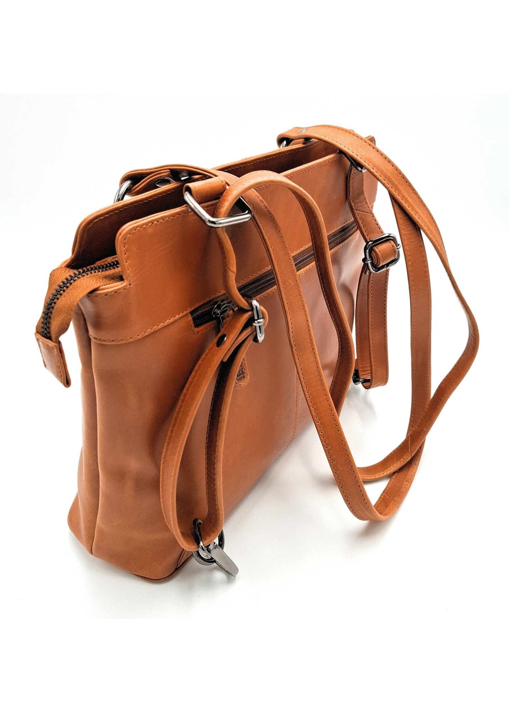 REDRUBI REDRUBI – UM /6/ 1184 - Mit RFID geschützt - Echtleder - Damen Rucksack und Umhängetasche - Robust - Schick - Optik - Vintage Leder - Braun / Cognac