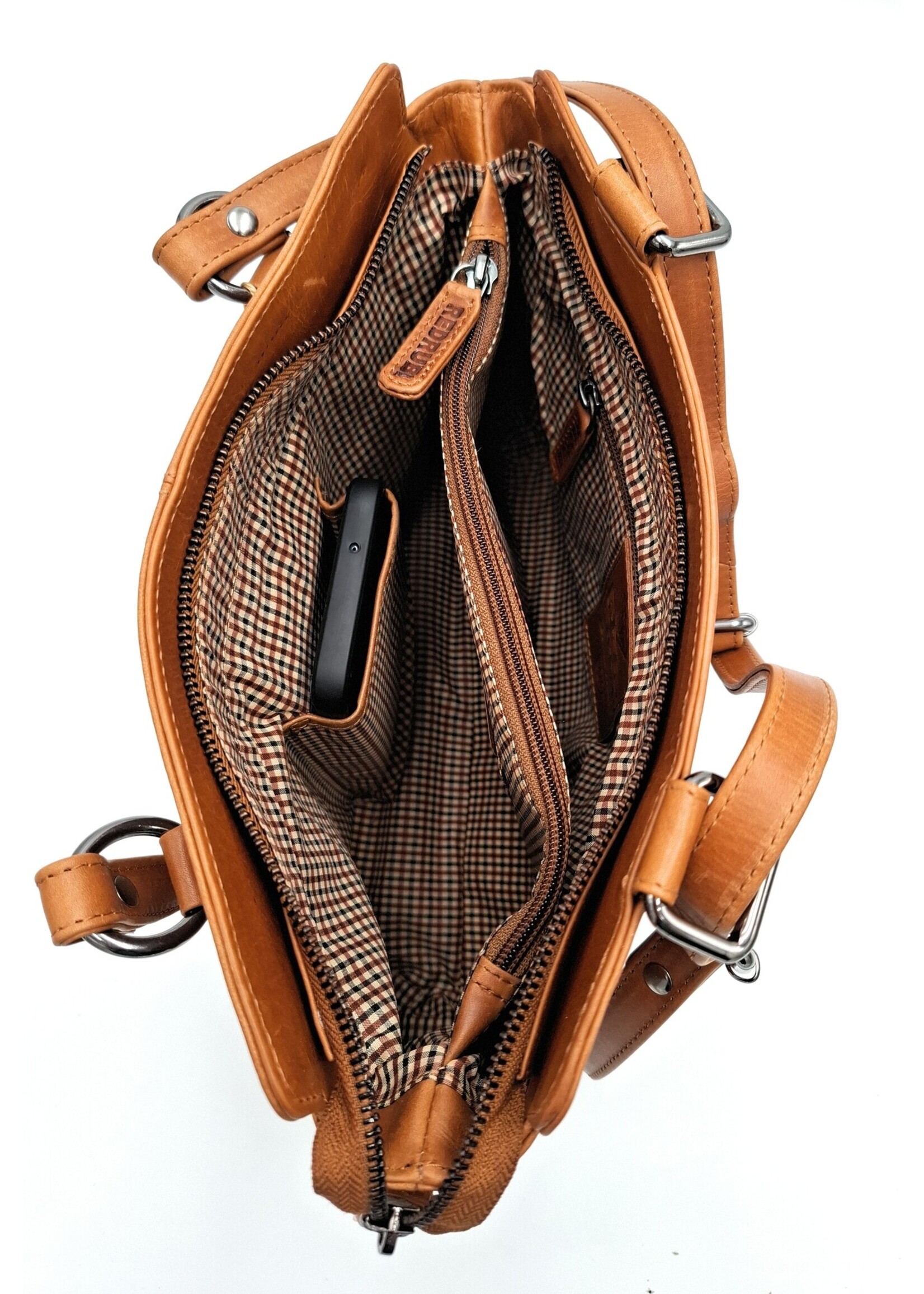 REDRUBI REDRUBI – UM /6/ 1184 - Mit RFID geschützt - Echtleder - Damen Rucksack und Umhängetasche - Robust - Schick - Optik - Vintage Leder - Braun / Cognac
