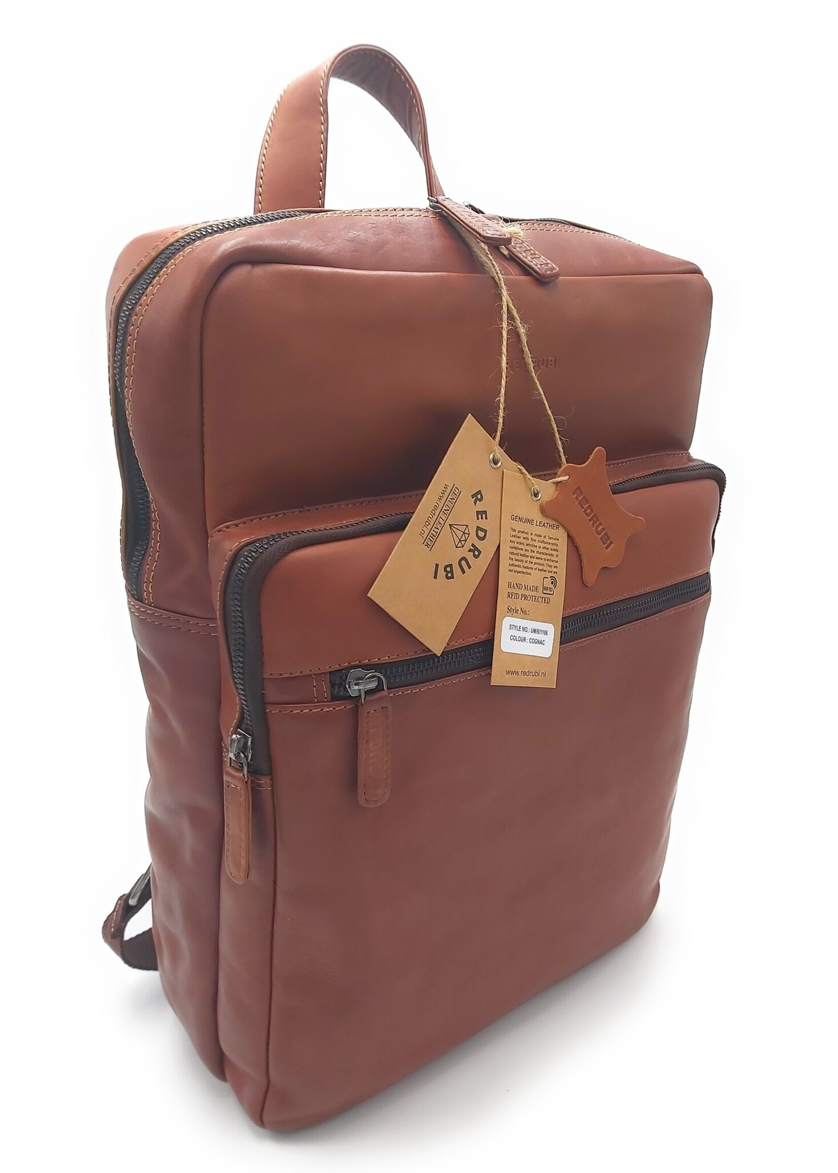 REDRUBI REDRUBI UM/6/1106 braun/cognac - Echtleder - Rucksack - Laptoptasche - robust - Vintage-Leder mit RFID-Schutz - braun / cognac