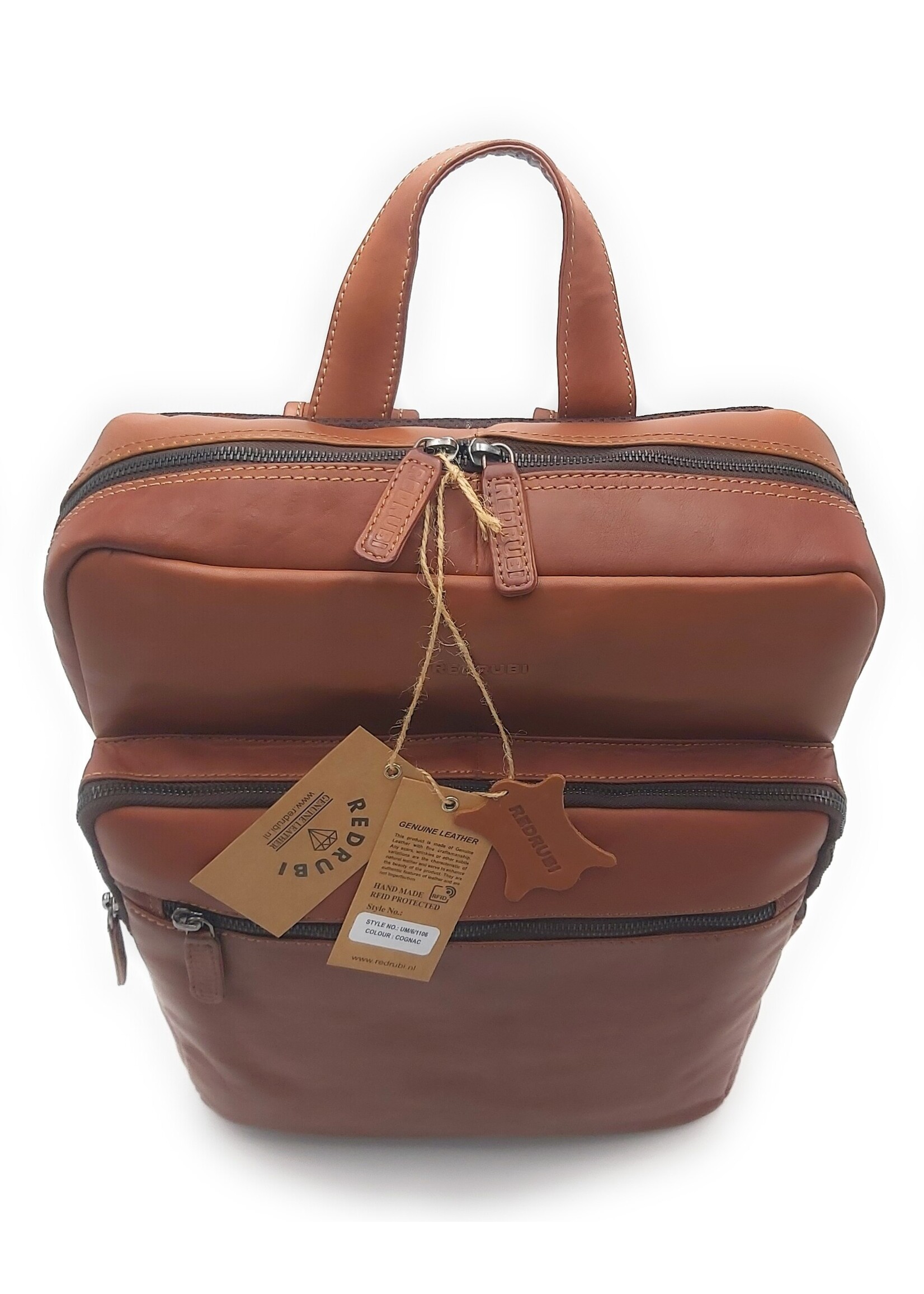 REDRUBI REDRUBI UM/6/1106 braun/cognac - Echtleder - Rucksack - Laptoptasche - robust - Vintage-Leder mit RFID-Schutz - braun / cognac