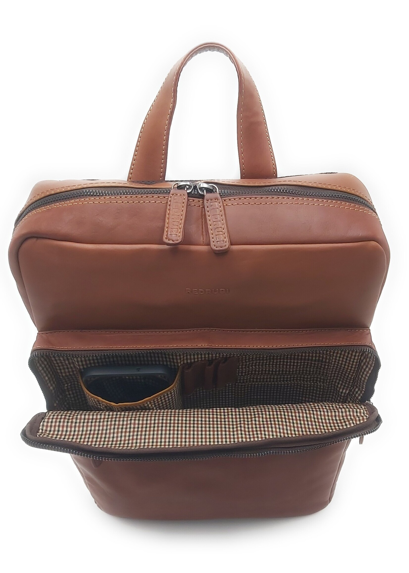 REDRUBI REDRUBI   UM/6/1106 bruin/cognac - echt leren - rugzak – laptoptas- stevig - vintage leder met RFID protected- bruin /cognac