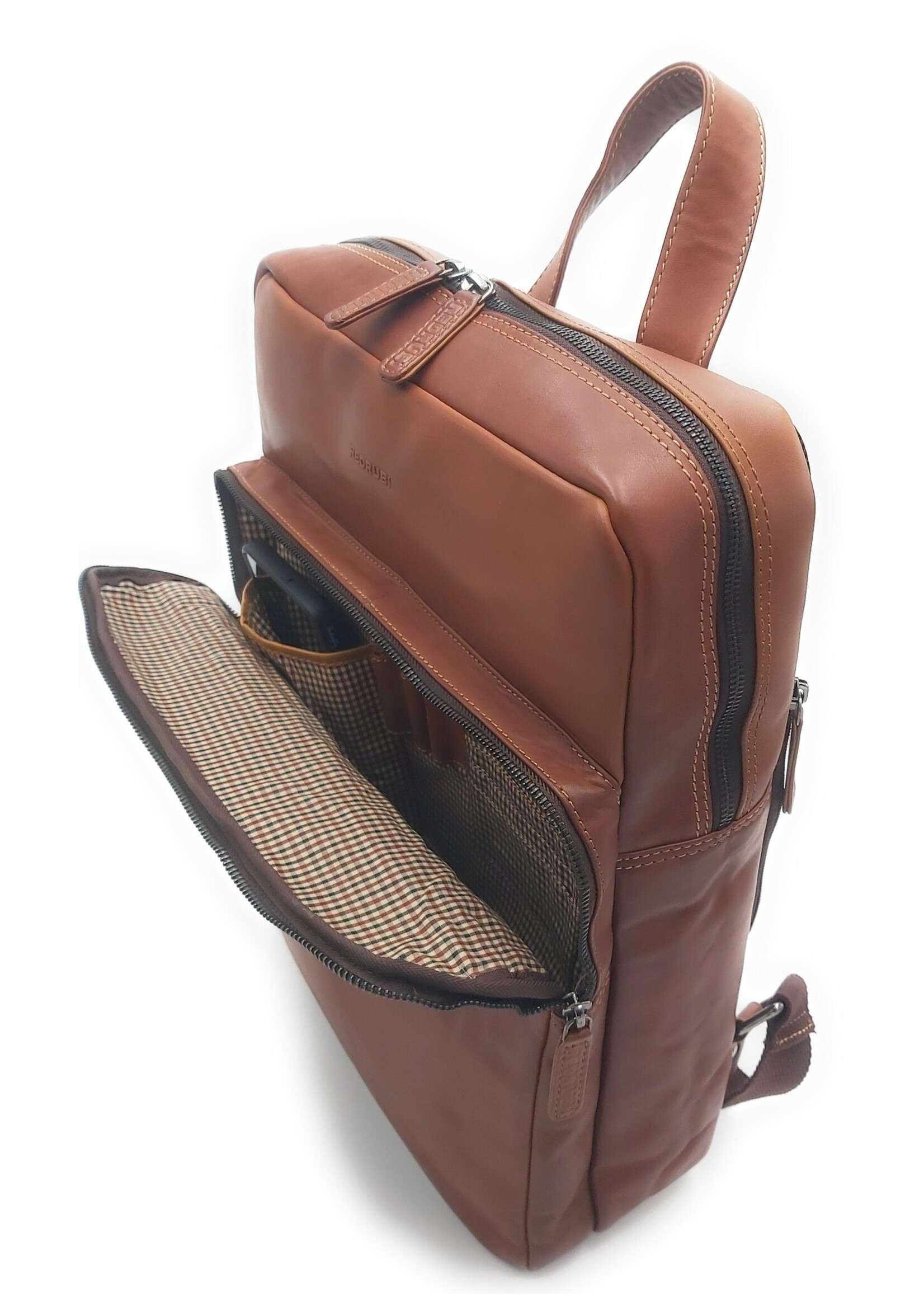REDRUBI REDRUBI UM/6/1106 braun/cognac - Echtleder - Rucksack - Laptoptasche - robust - Vintage-Leder mit RFID-Schutz - braun / cognac