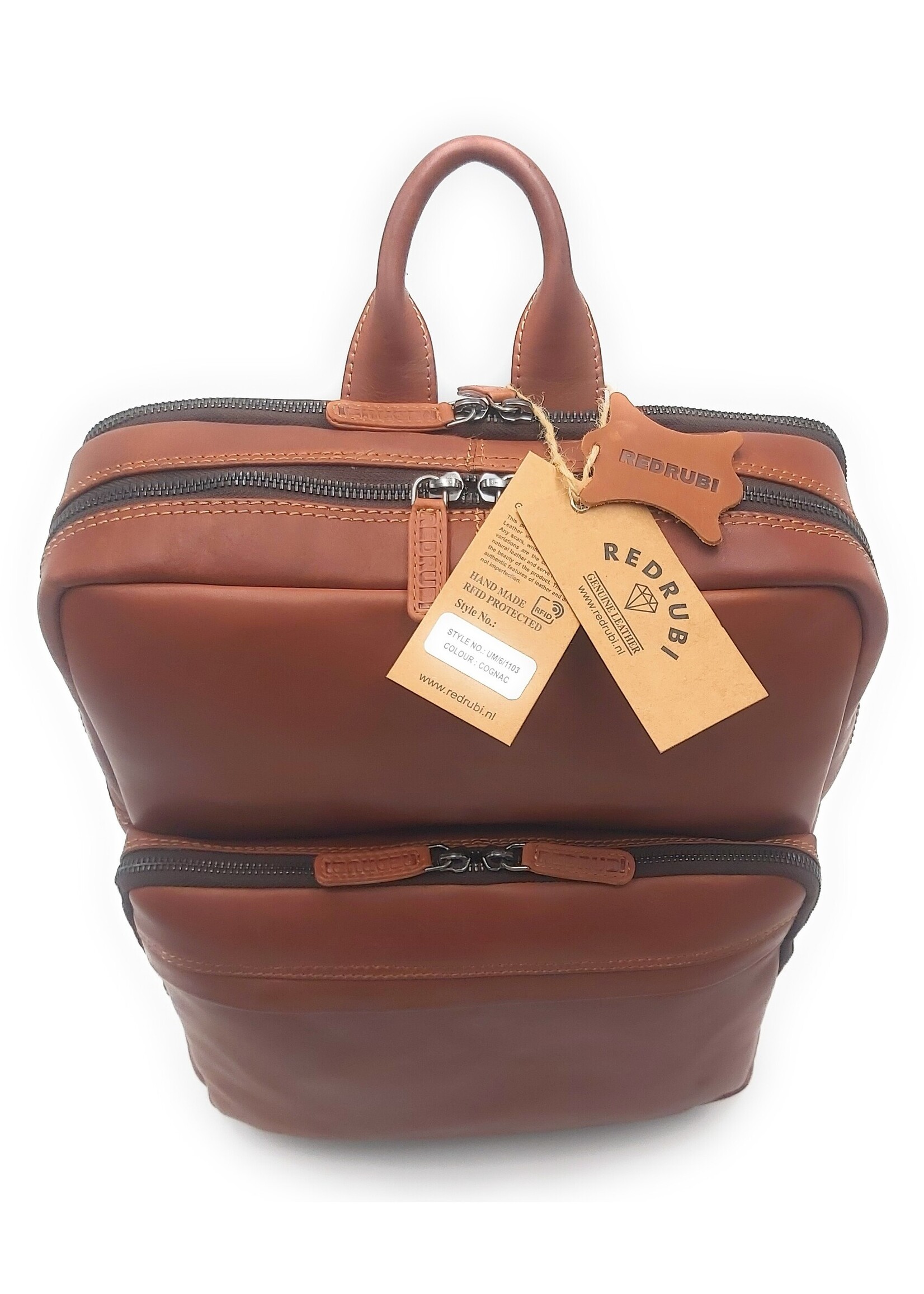 REDRUBI REDRUBI   UM/6/1103 bruin/cognac - echt leren - rugzak – laptoptas- stevig - vintage leder met RFID protected- bruin /cognac
