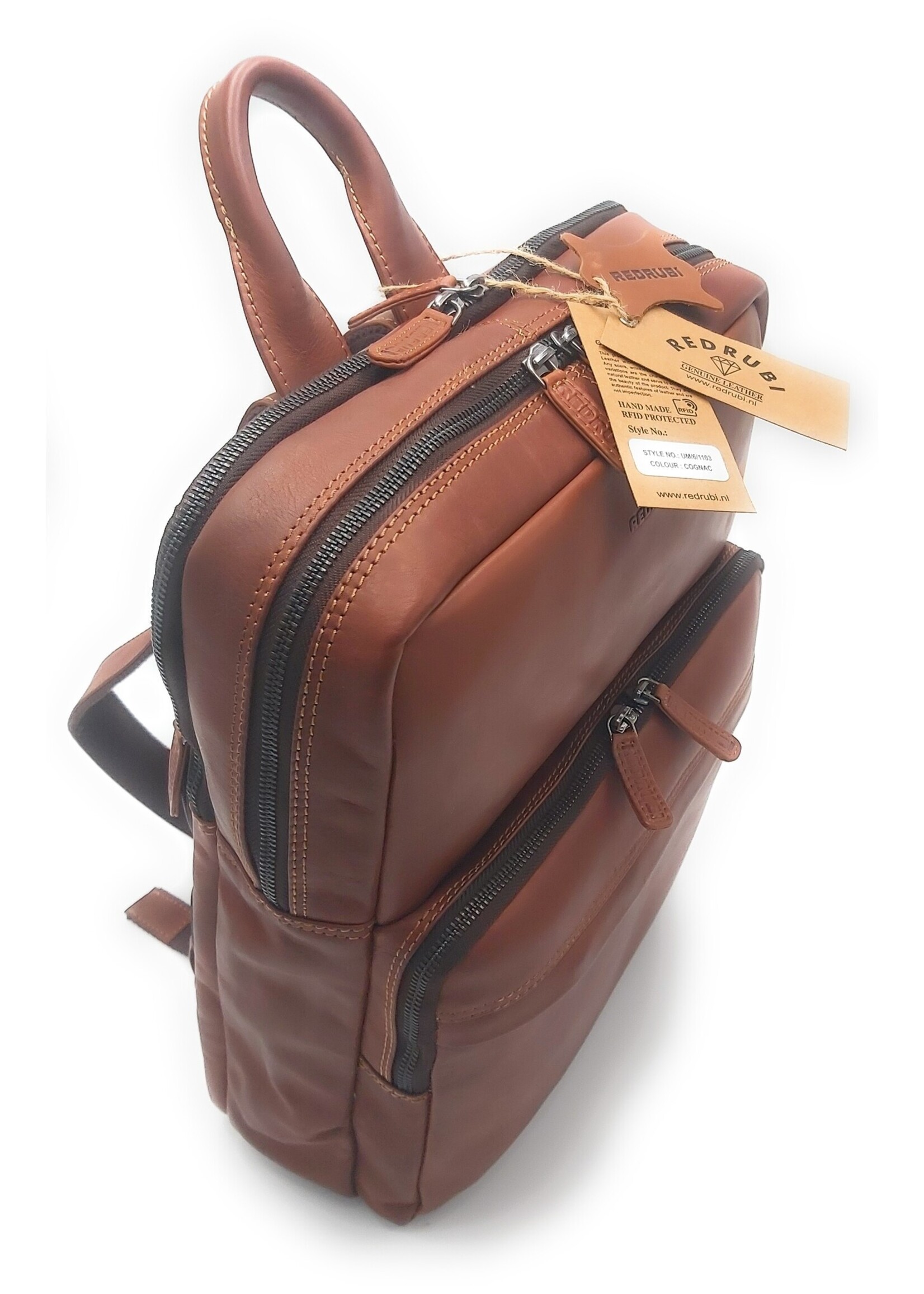REDRUBI REDRUBI UM/6/1103 brown/cognac - genuine leather - backpack - laptop bag - sturdy - vintage leather with RFID protected - brown / cognac