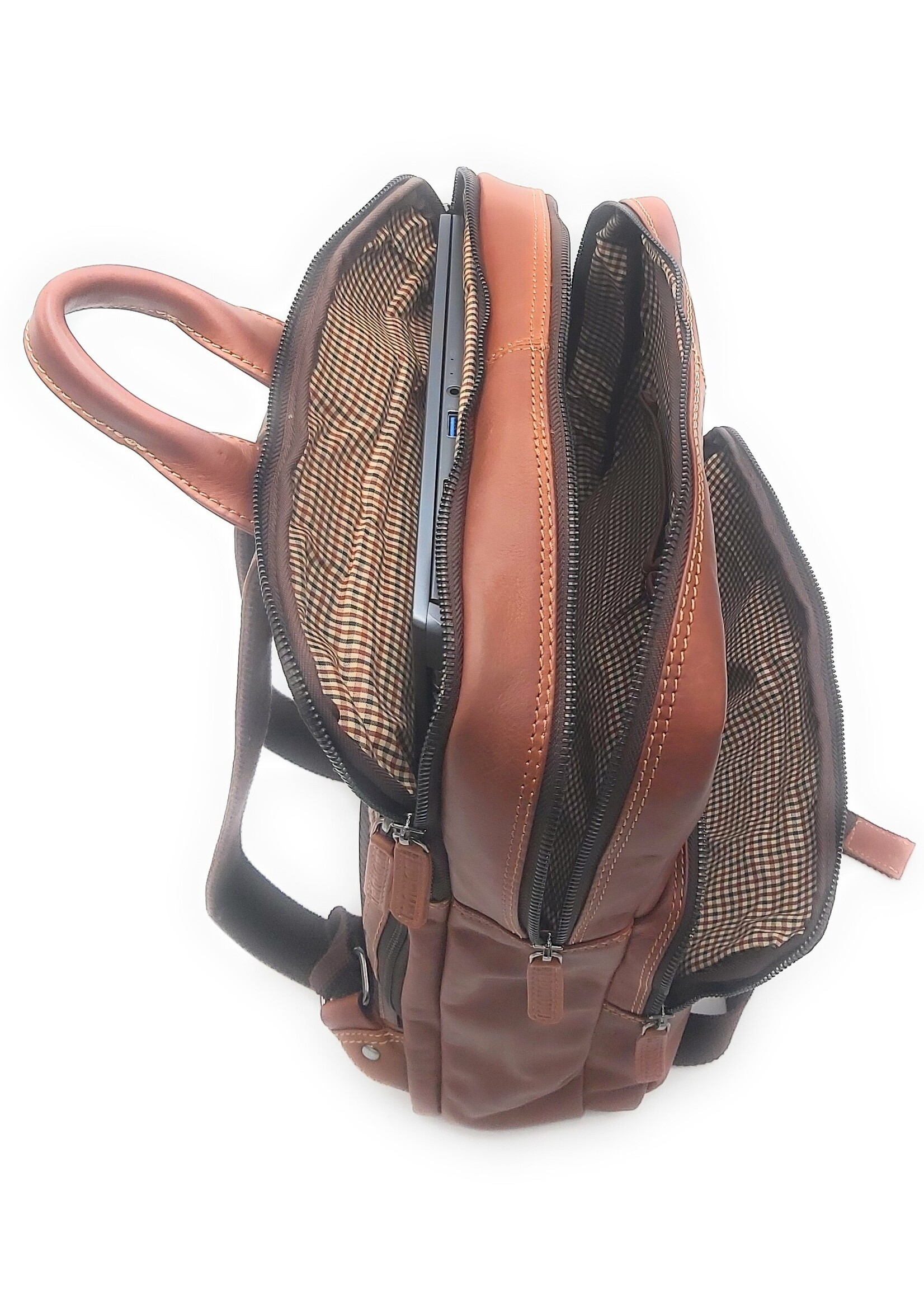 REDRUBI REDRUBI UM/6/1103 brown/cognac - genuine leather - backpack - laptop bag - sturdy - vintage leather with RFID protected - brown / cognac