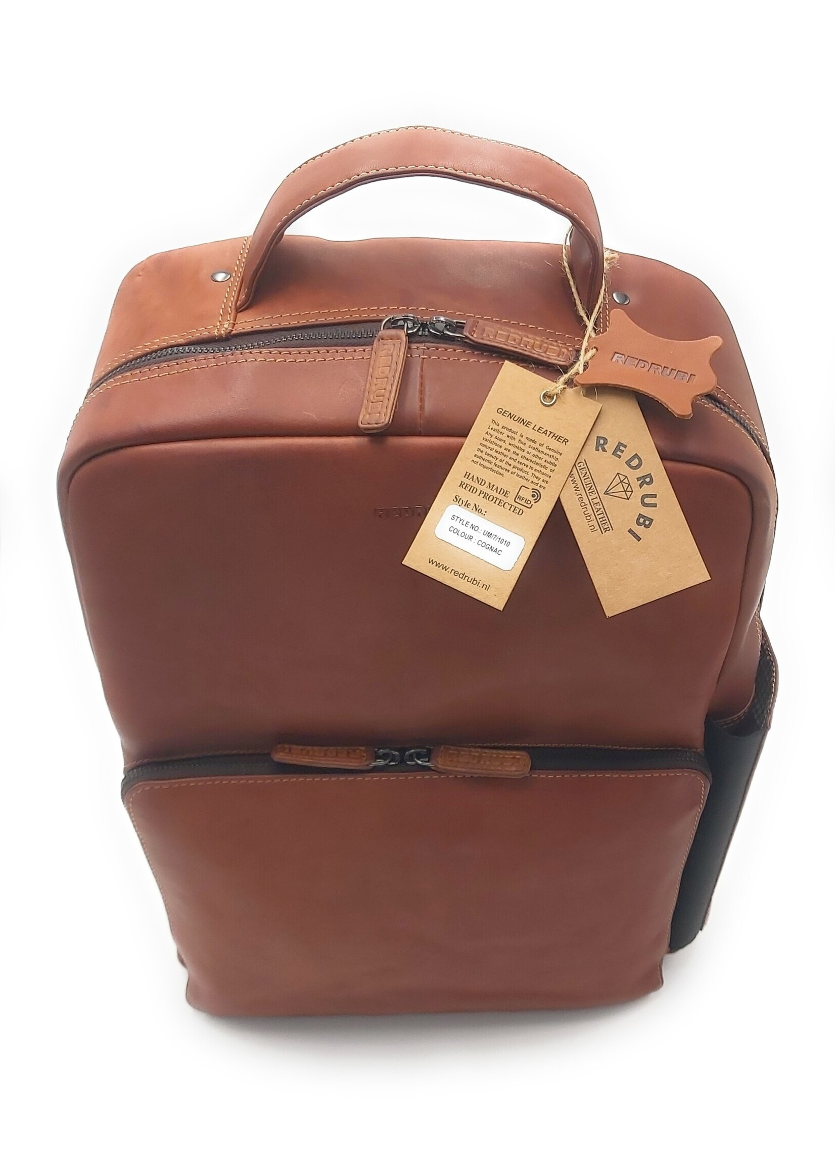 REDRUBI REDRUBI UM/7/1010 brown/cognac - genuine leather - backpack - laptop bag - sturdy - vintage leather with RFID protected - brown / cognac