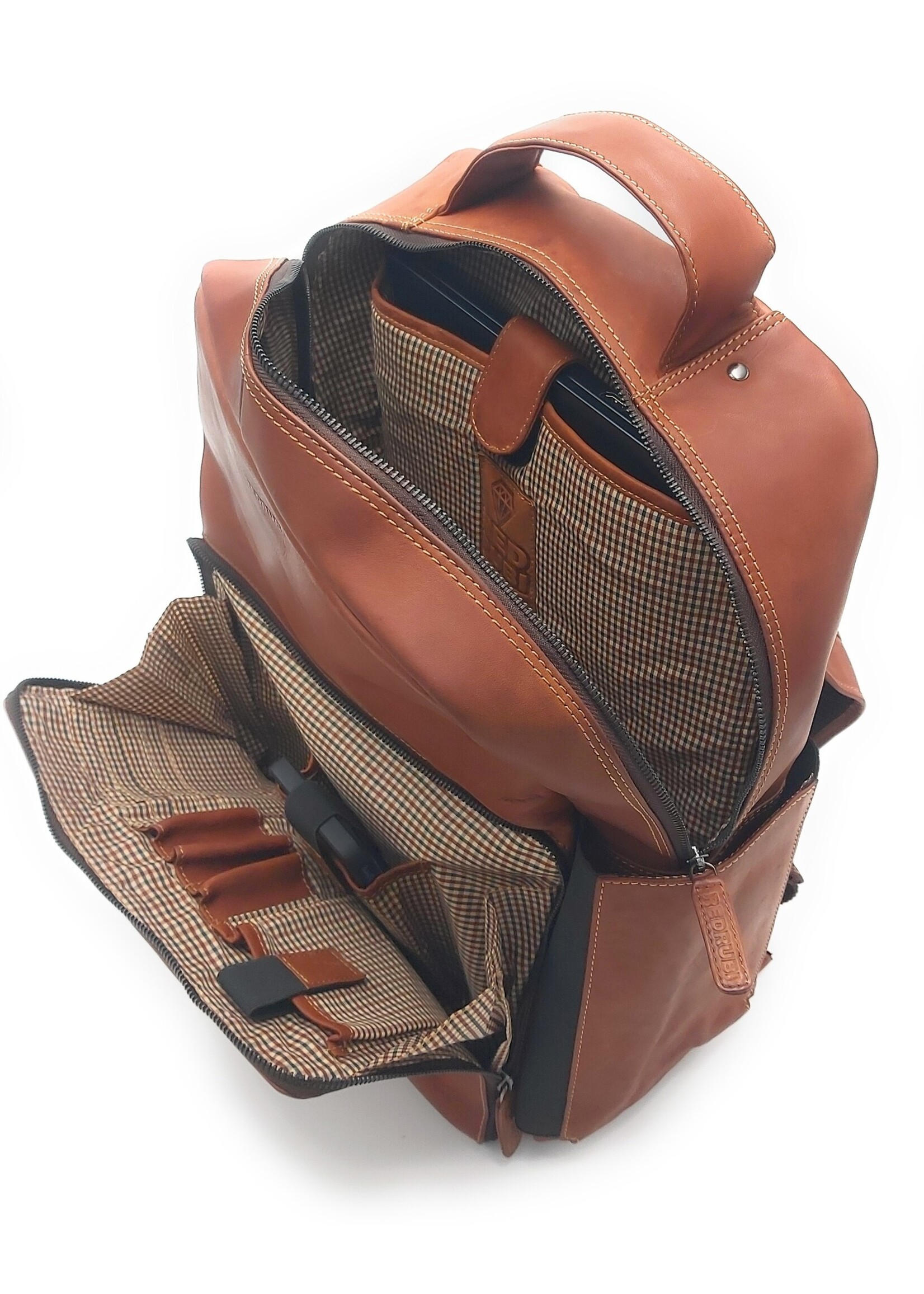 REDRUBI REDRUBI UM/7/1010 brown/cognac - genuine leather - backpack - laptop bag - sturdy - vintage leather with RFID protected - brown / cognac