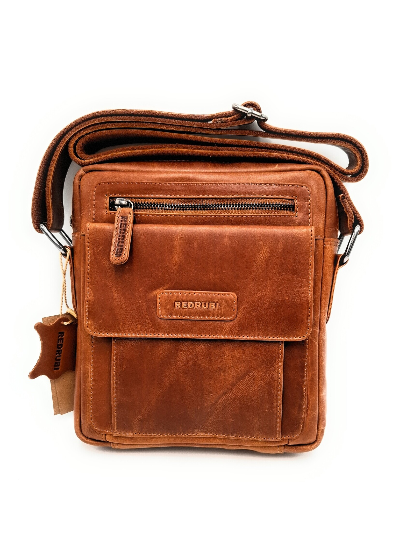 REDRUBI REDRUBI -UM/6/1187 -With RFID protected - genuine leather - shoulder bag - crossbody bag - sturdy - vintage leather - brown / cognac