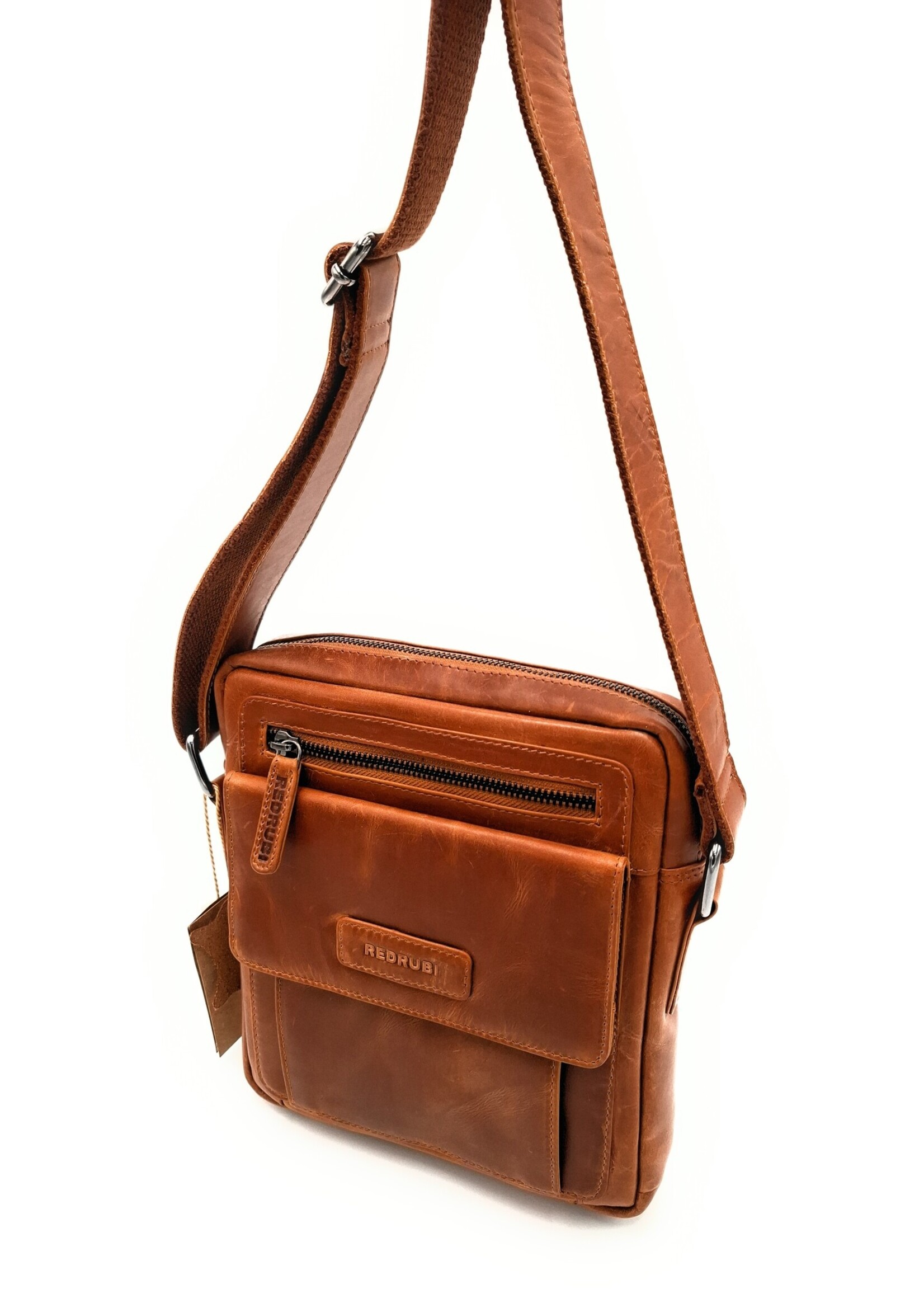 REDRUBI REDRUBI -UM/6/1187 -With RFID protected - genuine leather - shoulder bag - crossbody bag - sturdy - vintage leather - brown / cognac