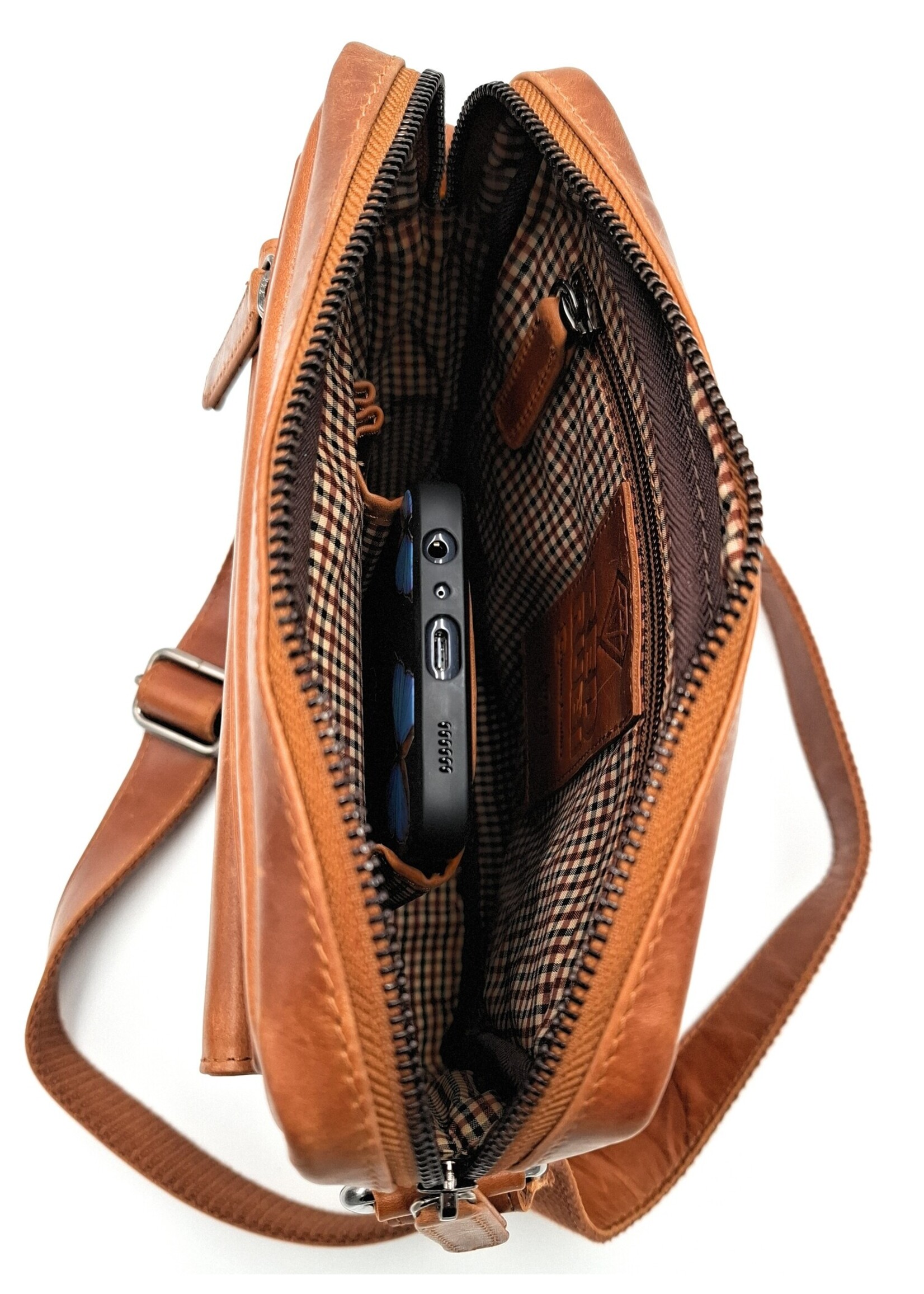 REDRUBI REDRUBI -UM/6/1187 -With RFID protected - genuine leather - shoulder bag - crossbody bag - sturdy - vintage leather - brown / cognac