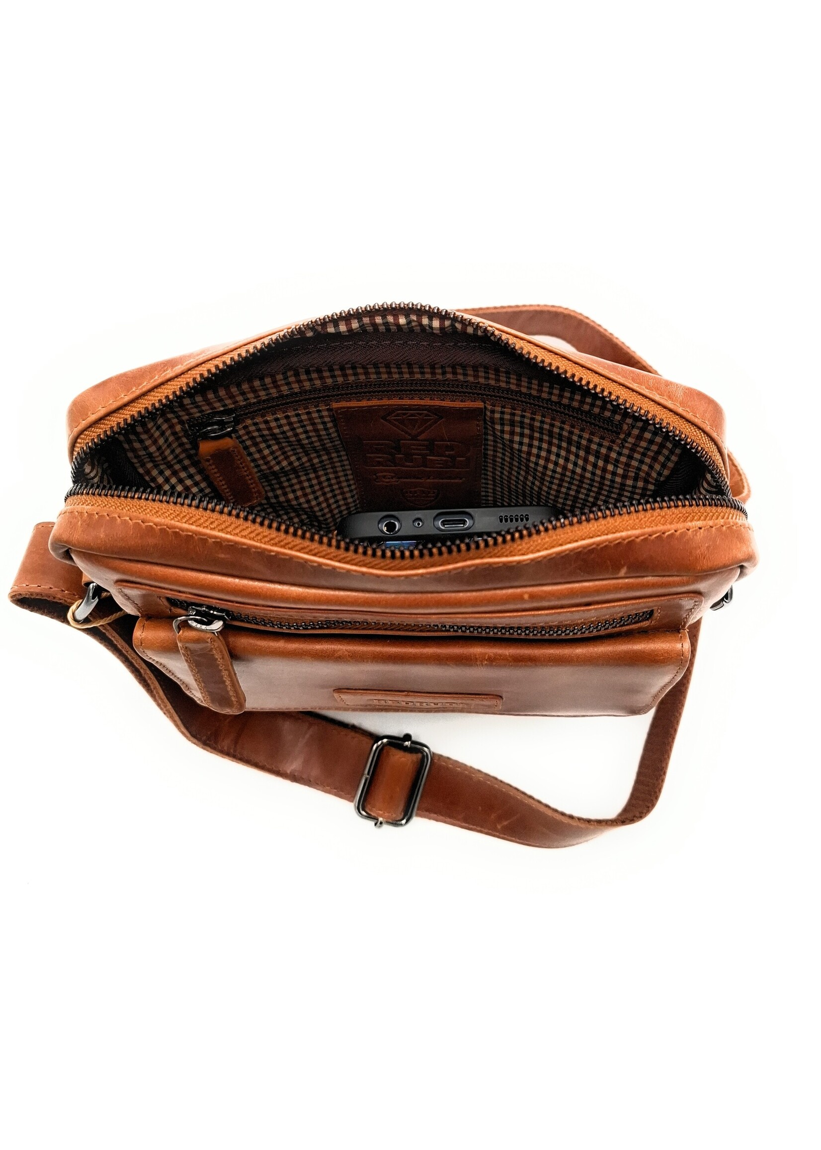 REDRUBI REDRUBI -UM/6/1187 -With RFID protected - genuine leather - shoulder bag - crossbody bag - sturdy - vintage leather - brown / cognac