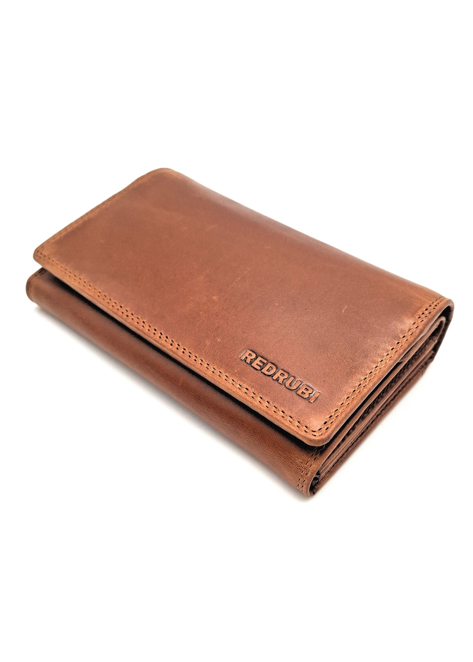 REDRUBI REDRUBI - UM/1-403 - Echtleder - Groß - Damen - Geldbörse - mit RFID - Vintage Leder - Braun