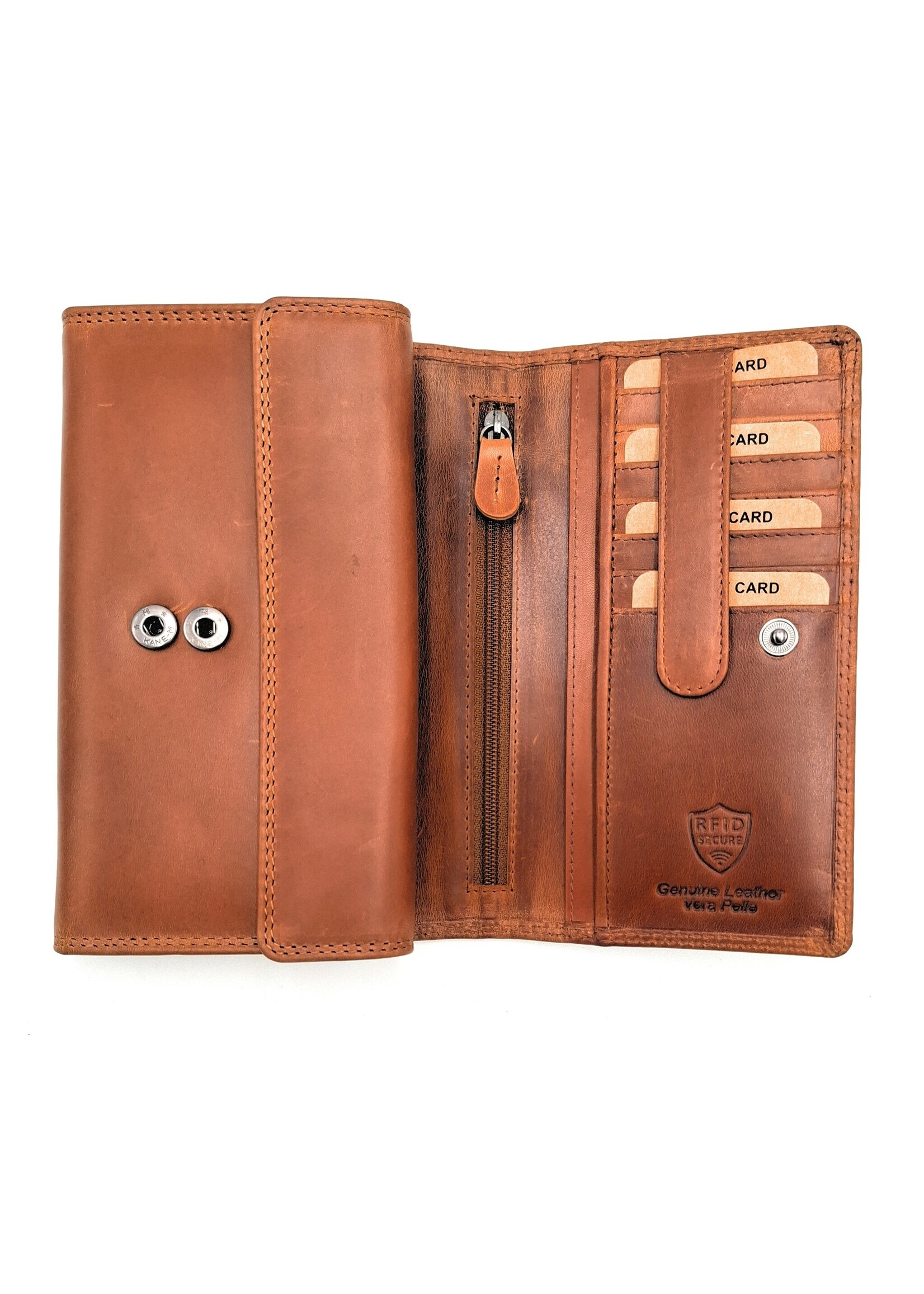 REDRUBI REDRUBI - UM/1-403 - echt lederen - grote - dames - portemoenne - met RFID - vintage leder- bruin