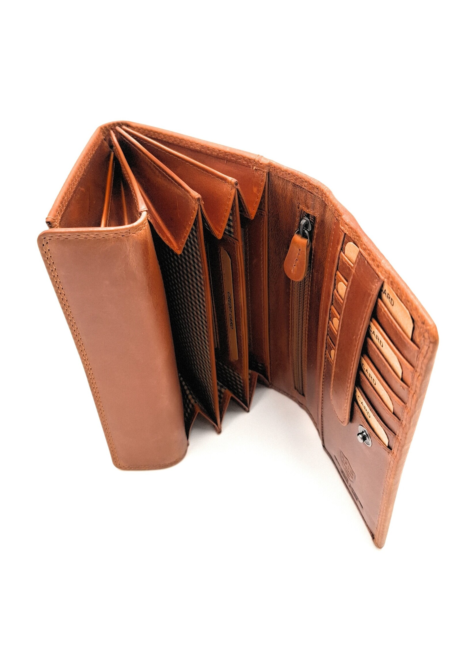 REDRUBI REDRUBI - UM/1-403 - echt lederen - grote - dames - portemoenne - met RFID - vintage leder- bruin