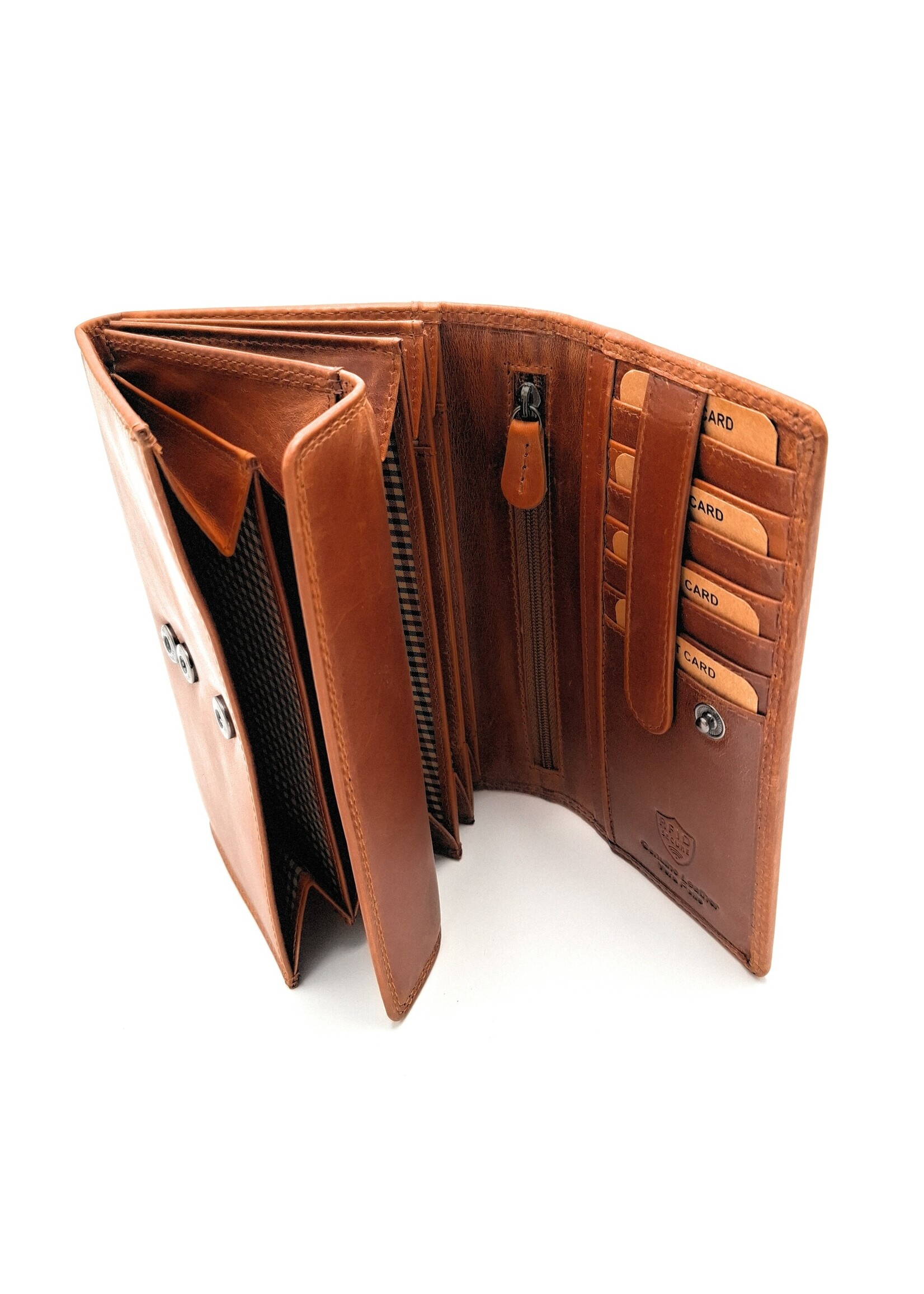 REDRUBI REDRUBI - UM/1-403 - echt lederen - grote - dames - portemoenne - met RFID - vintage leder- bruin