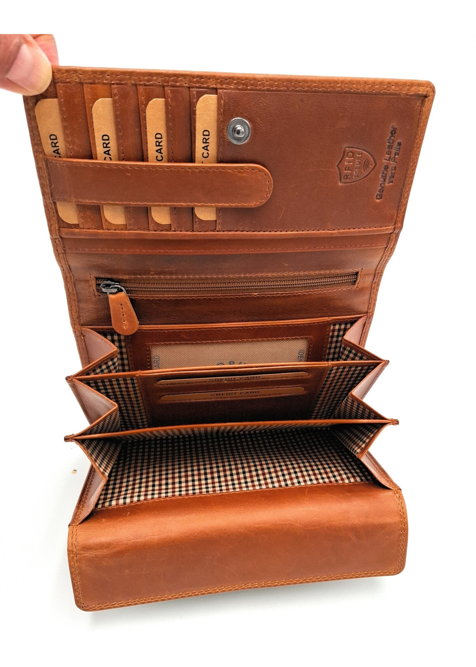 REDRUBI REDRUBI - UM/1-403 - echt lederen - grote - dames - portemoenne - met RFID - vintage leder- bruin