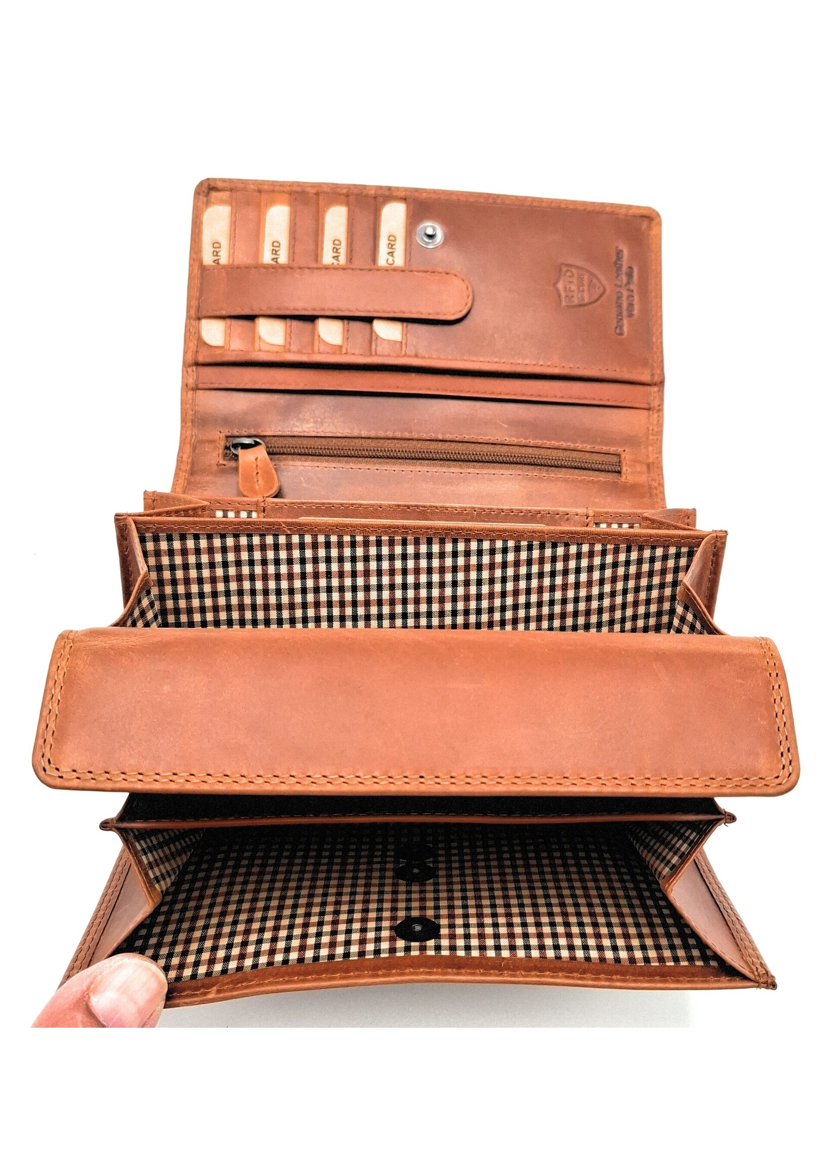 REDRUBI REDRUBI - UM/1-403 - echt lederen - grote - dames - portemoenne - met RFID - vintage leder- bruin