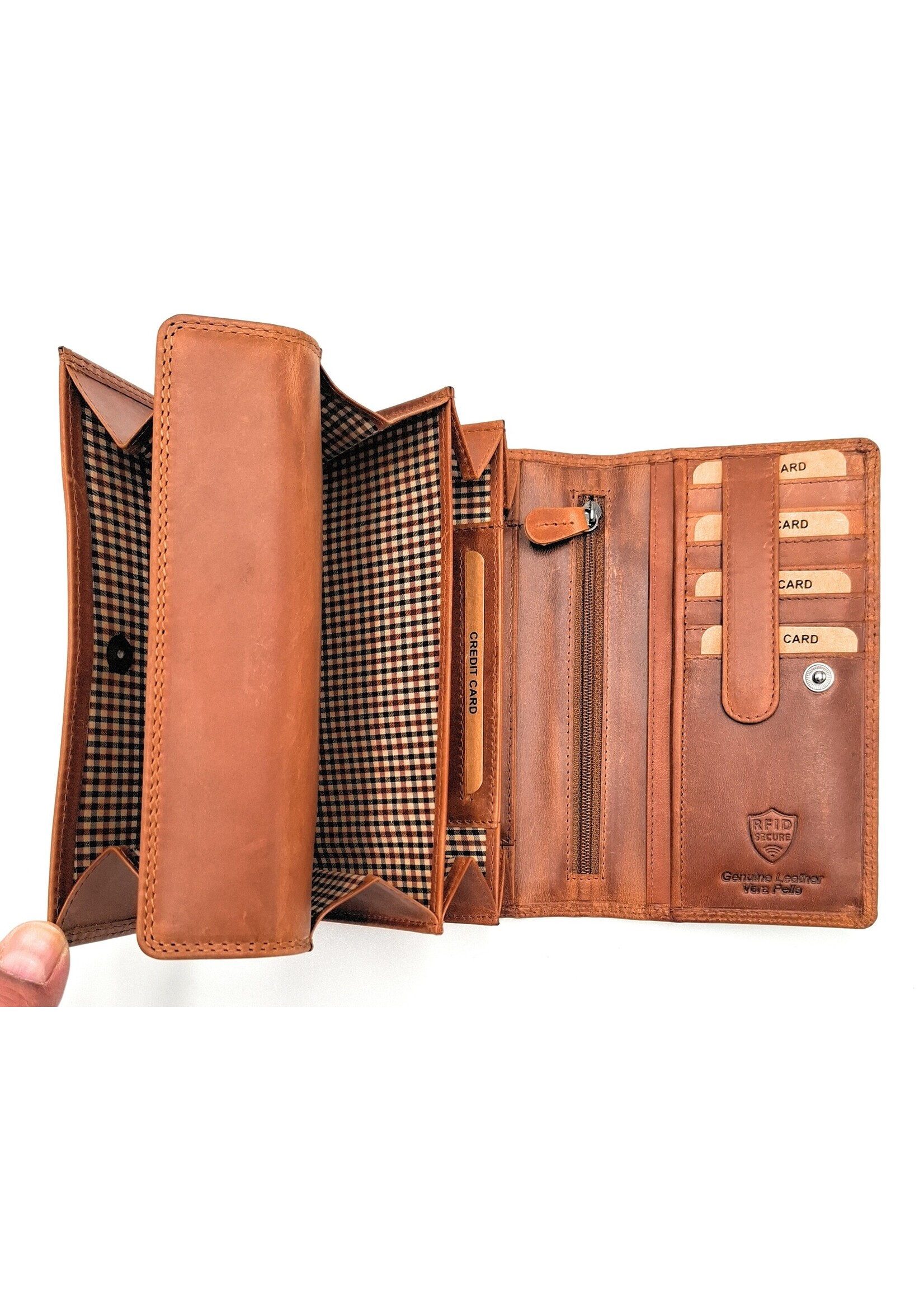 REDRUBI REDRUBI - UM/1-403 - echt lederen - grote - dames - portemoenne - met RFID - vintage leder- bruin