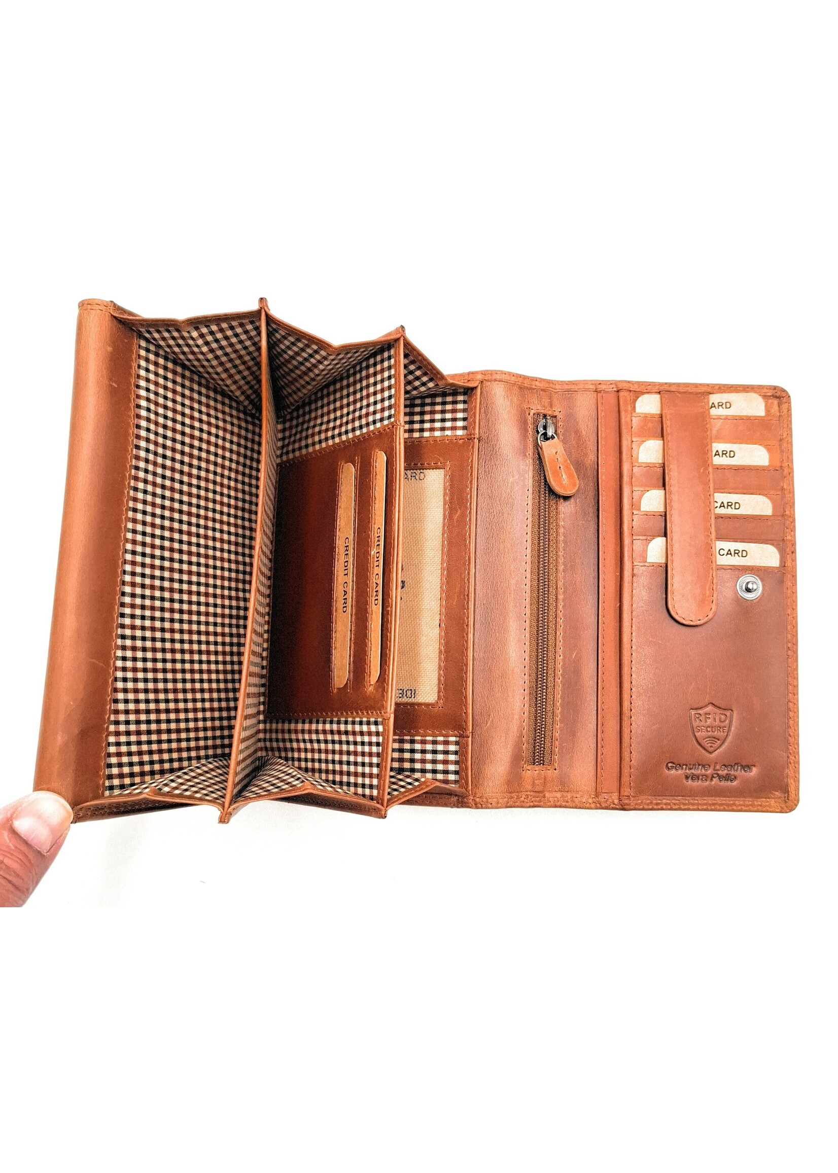 REDRUBI REDRUBI - UM/1-403 - echt lederen - grote - dames - portemoenne - met RFID - vintage leder- bruin