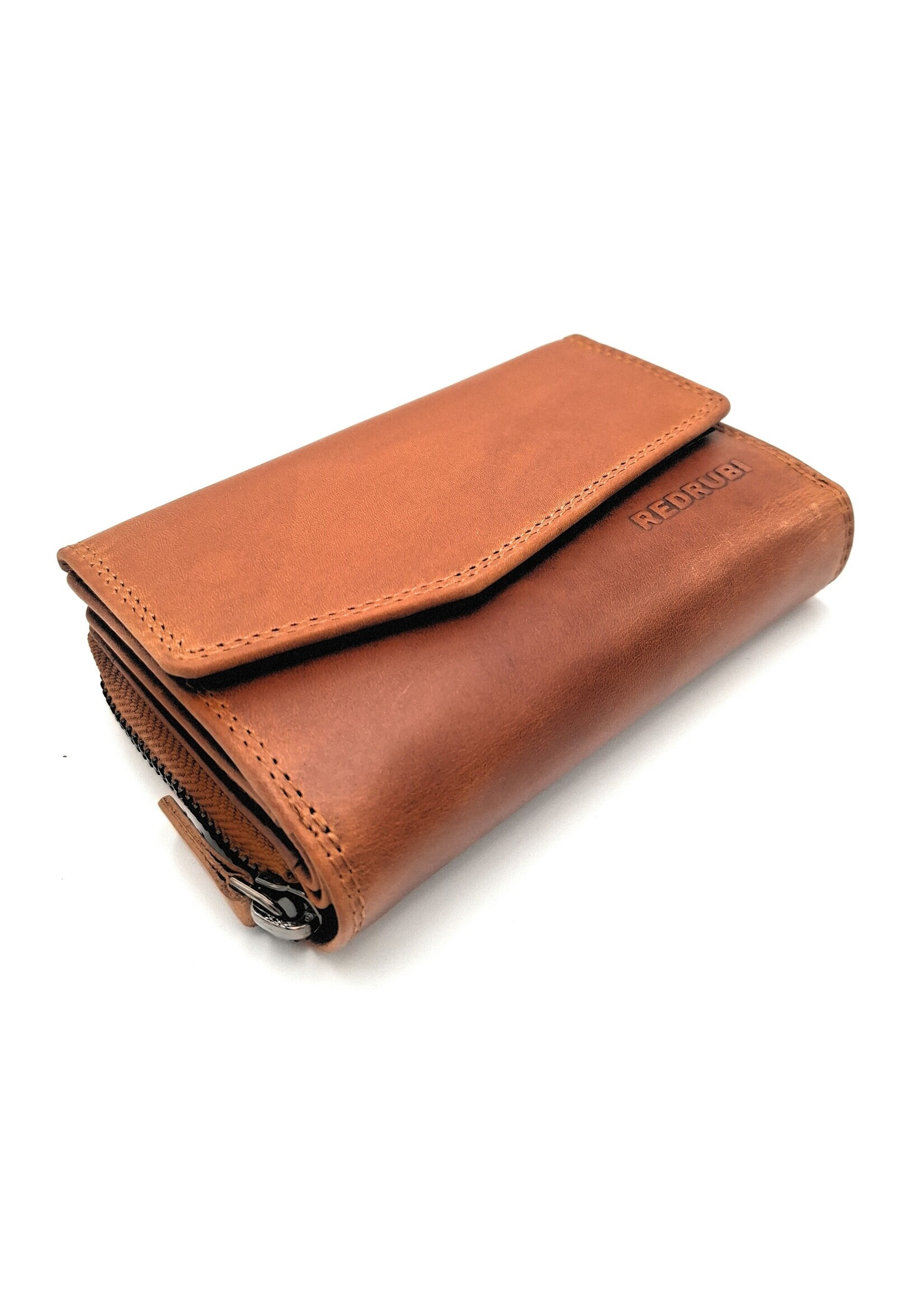 REDRUBI REDRUBI - UM/1-402 - leder- rits portemonnee -met RFID – bruin / cognac