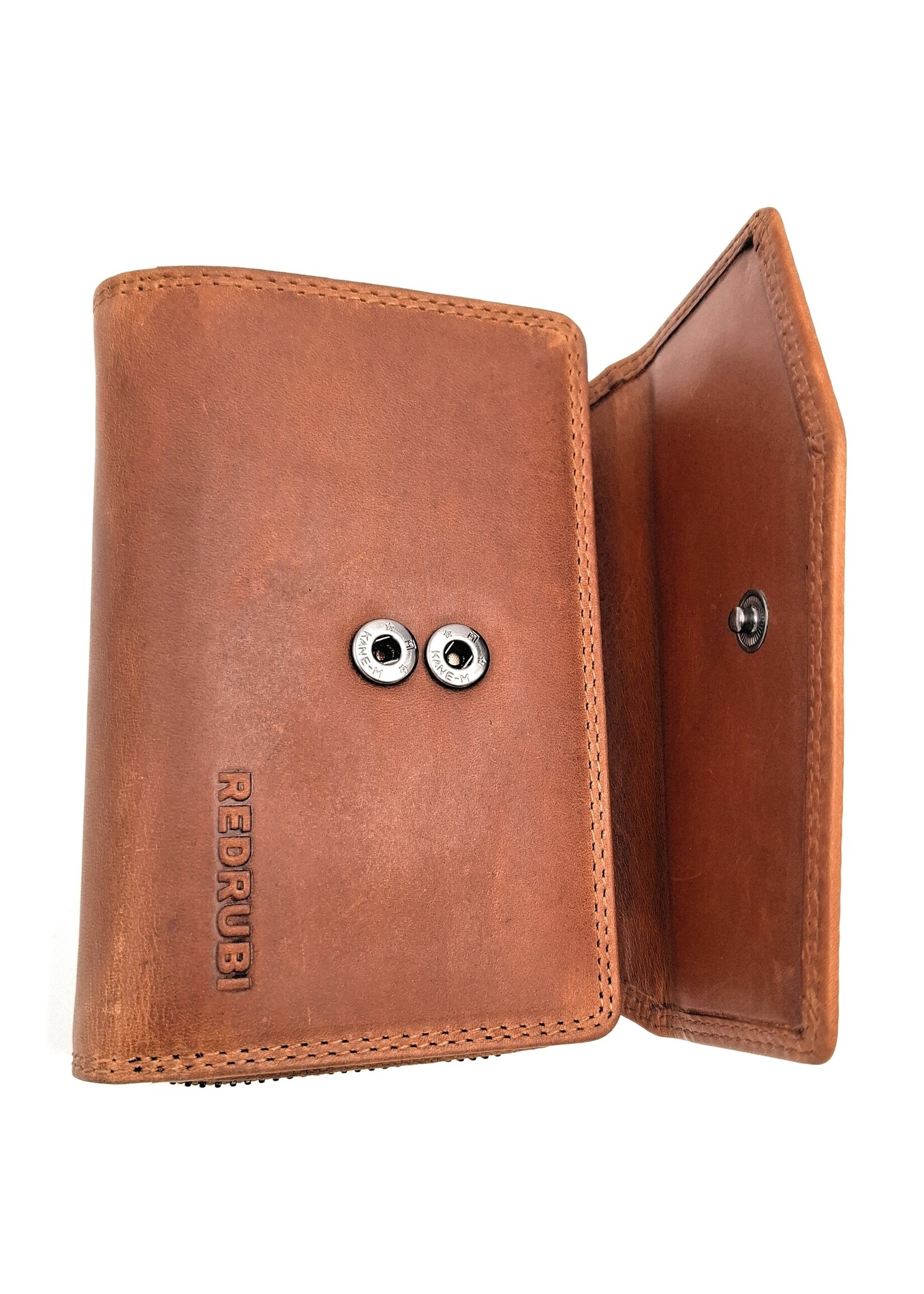 REDRUBI REDRUBI - UM/1-402 - leder- rits portemonnee -met RFID – bruin / cognac