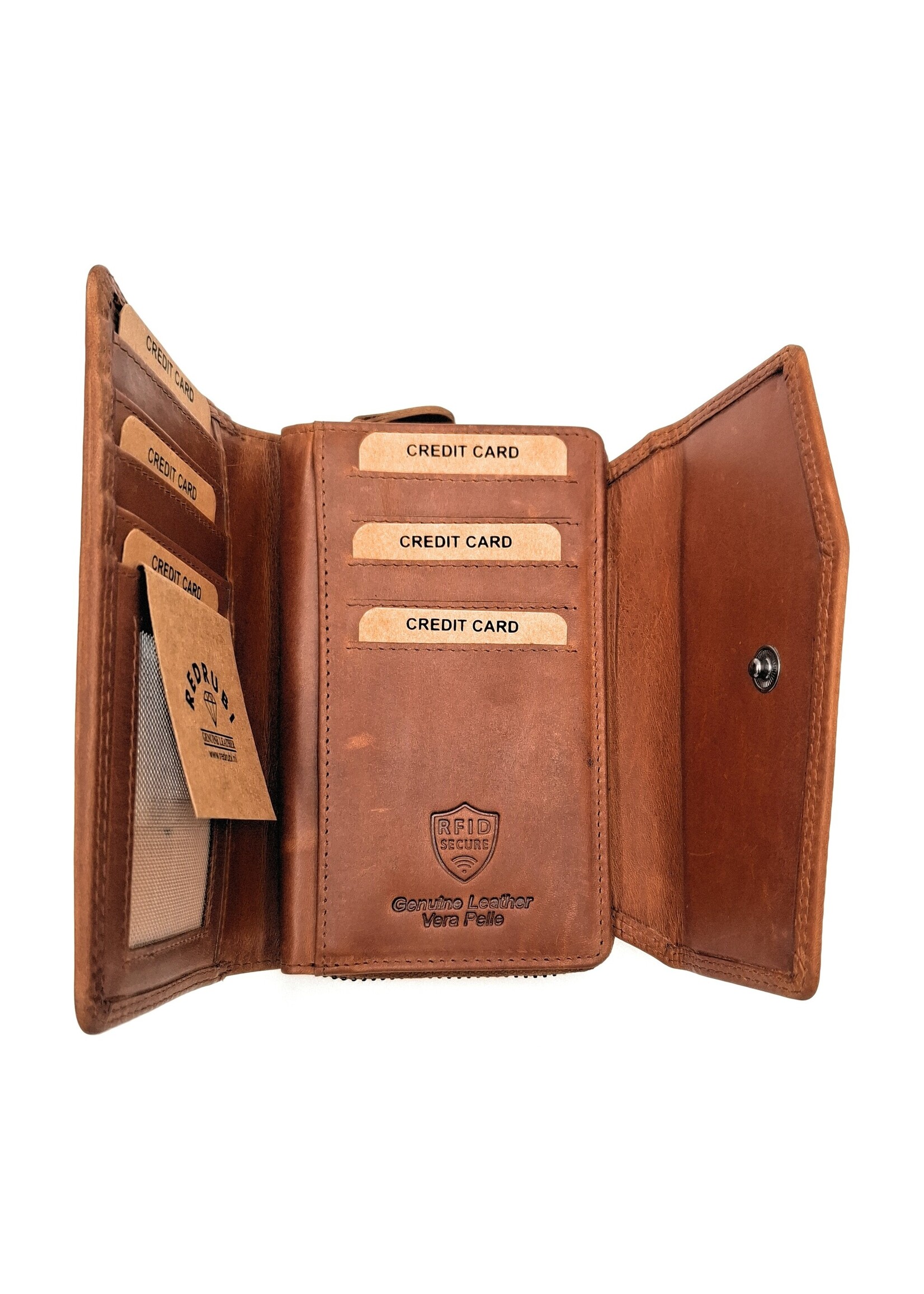 REDRUBI REDRUBI - UM/1-402 - leder- rits portemonnee -met RFID – bruin / cognac