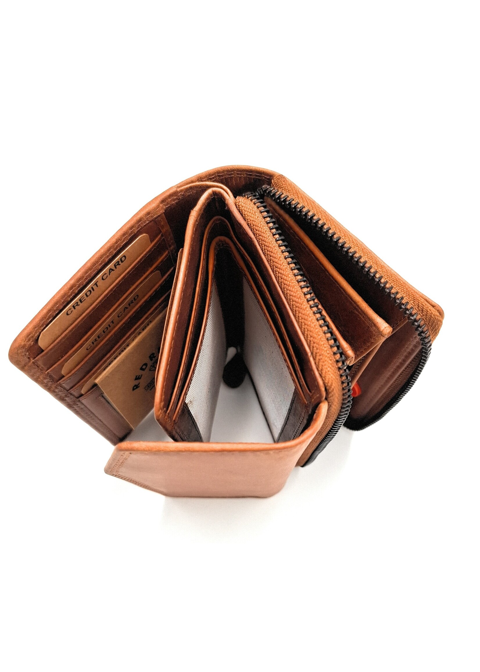 REDRUBI REDRUBI - UM/1-402 - leder- rits portemonnee -met RFID – bruin / cognac