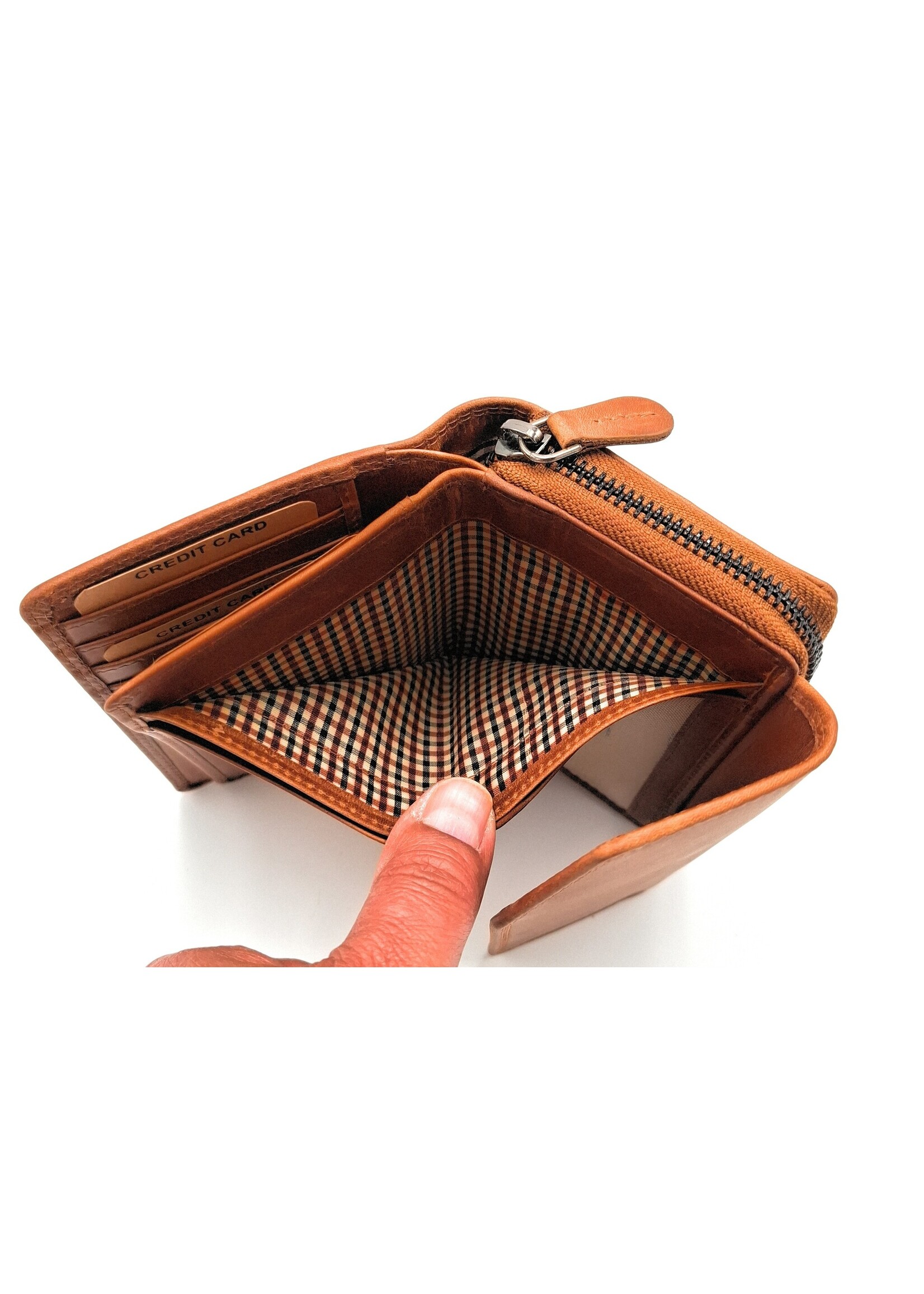 REDRUBI REDRUBI - UM/1-402 - leder- rits portemonnee -met RFID – bruin / cognac
