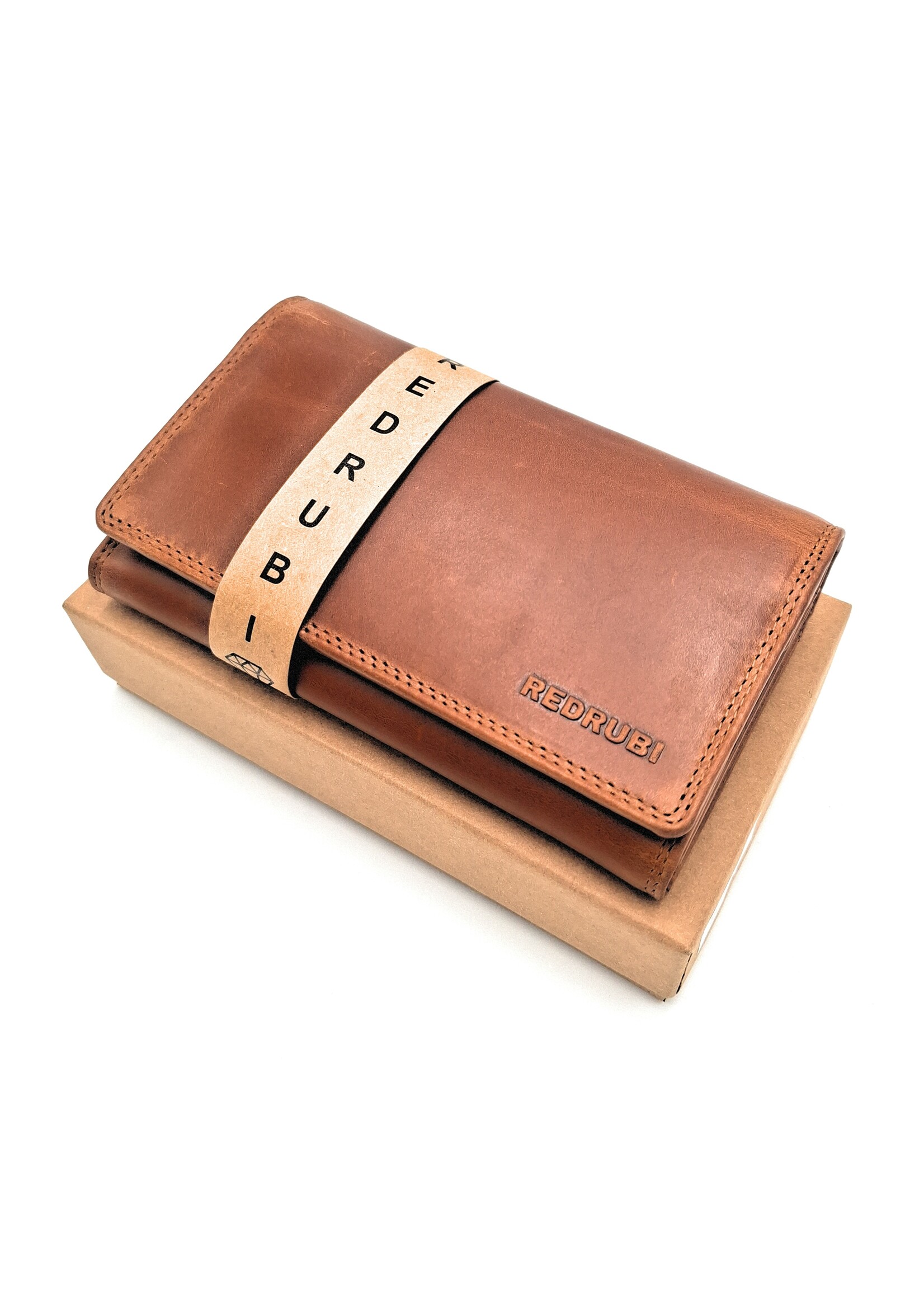 REDRUBI REDRUBI - UM/1-403 - echt lederen - grote - dames - portemoenne - met RFID - vintage leder- bruin