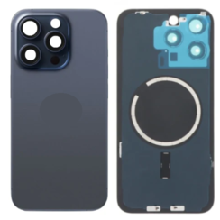 For iPhone 15 Pro Max Back Glass With Bracket, Camera Lens and Magnets Blue Titanium