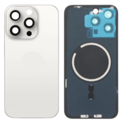 For iPhone 15 Pro Back Glass With Bracket, Camera Lens and Magnets White Titanium