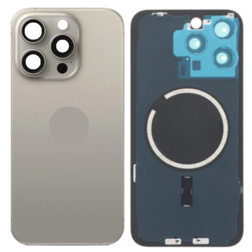 For iPhone 15 Pro Back Glass With Bracket, Camera Lens and Magnets Natural Titanium