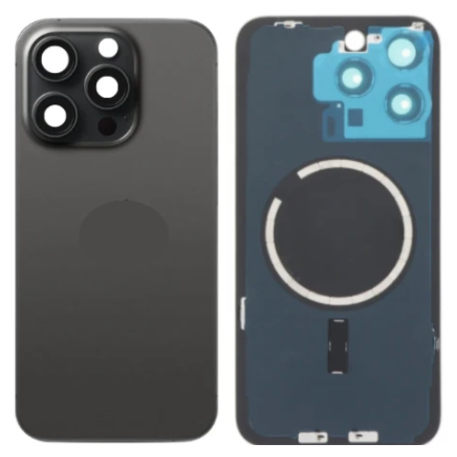For iPhone 15 Pro Back Glass With Bracket, Camera Lens and Magnets Black Titanium