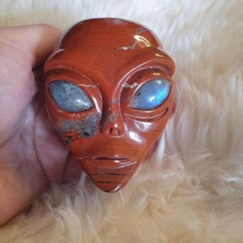 Crystal Alien ANNA - Red Jasper Alien with Labradorite eyes