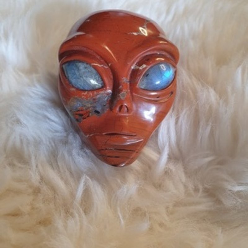 Crystal Alien ANNA - Red Jasper Alien with Labradorite eyes