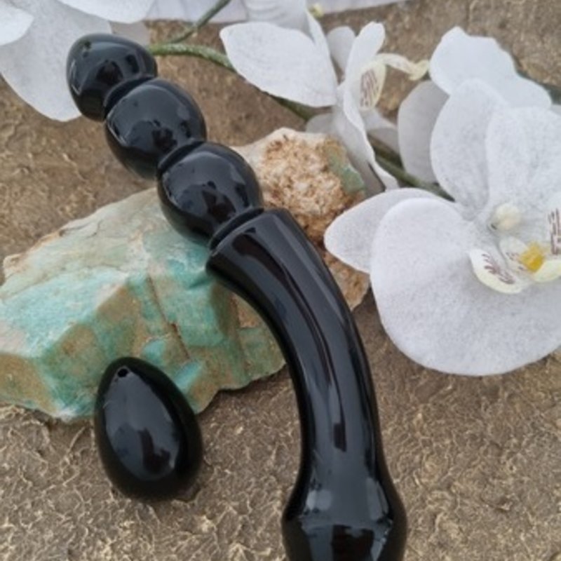 Combideal Black Obsidian Yoni Egg  + Inanna Black Obsidian  yoni wand