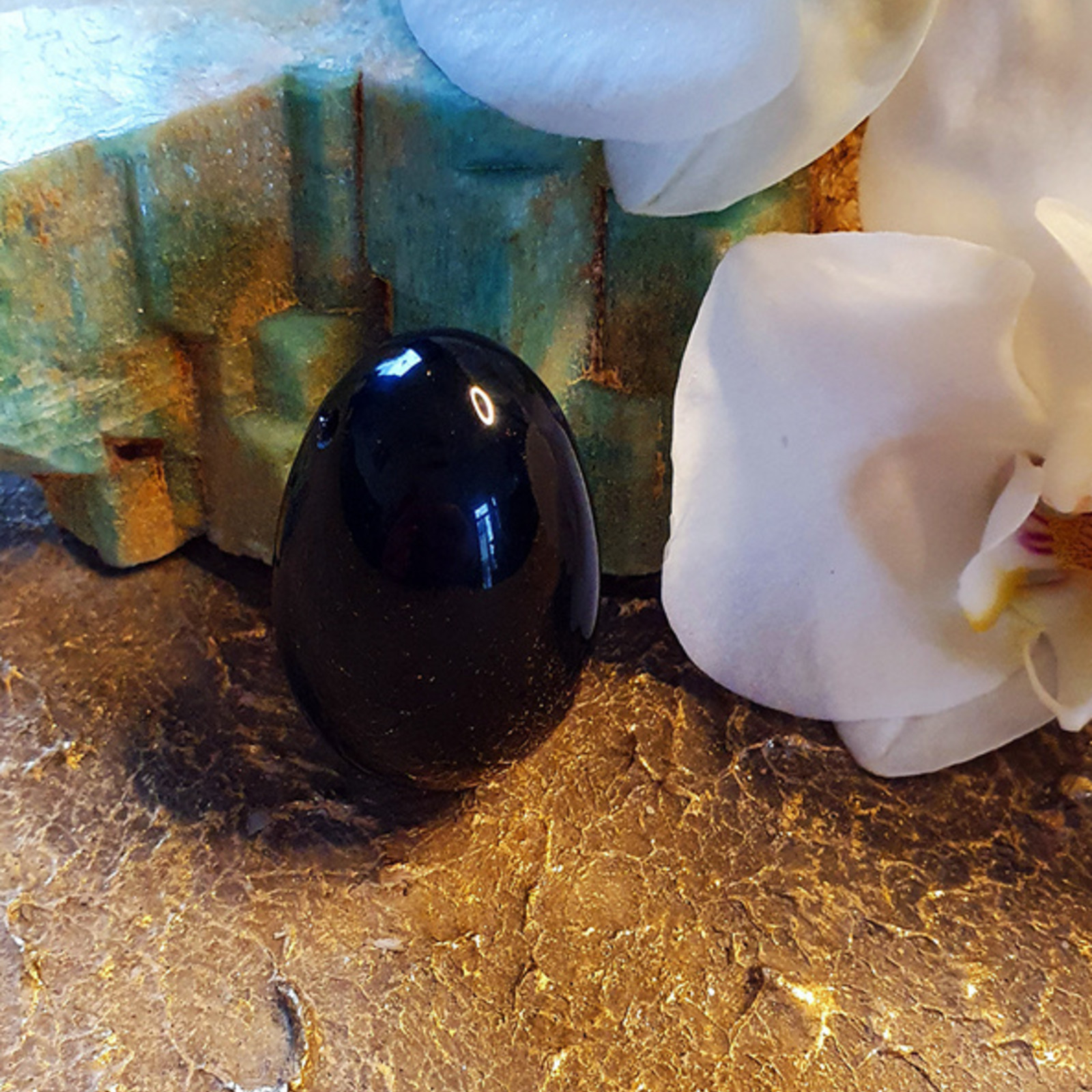 Combideal Black Obsidian Yoni Egg  + Inanna Black Obsidian  yoni wand