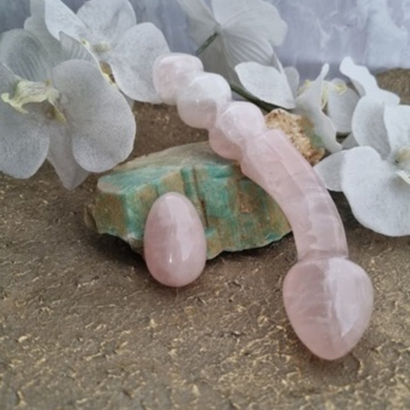 Combideal Rose Quartz Yoni egg + Aleyna Rose Quartz Wand