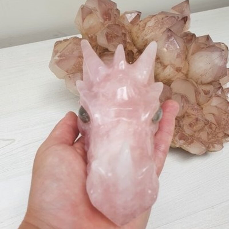 Gaia - Rose Quartz Dragon with labradorite eyes