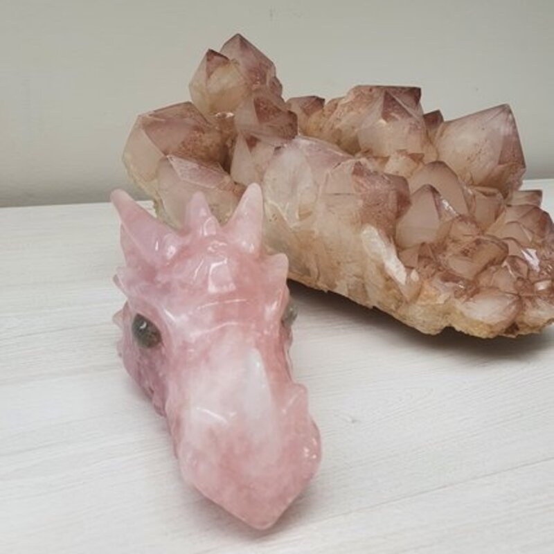 Gaia - Rose Quartz Dragon with labradorite eyes