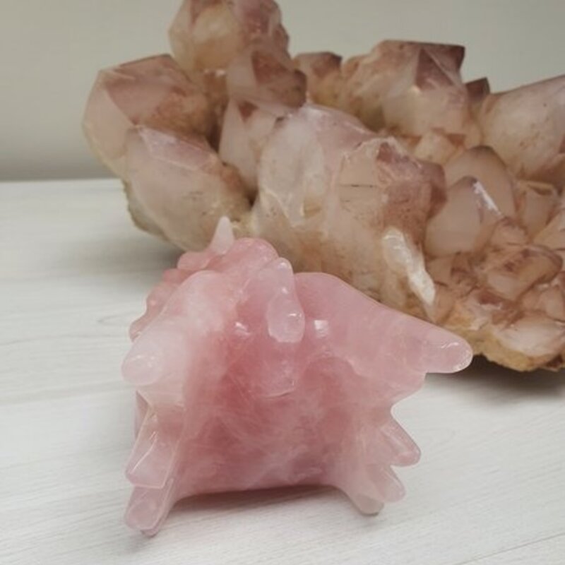 Gaia - Rose Quartz Dragon with labradorite eyes