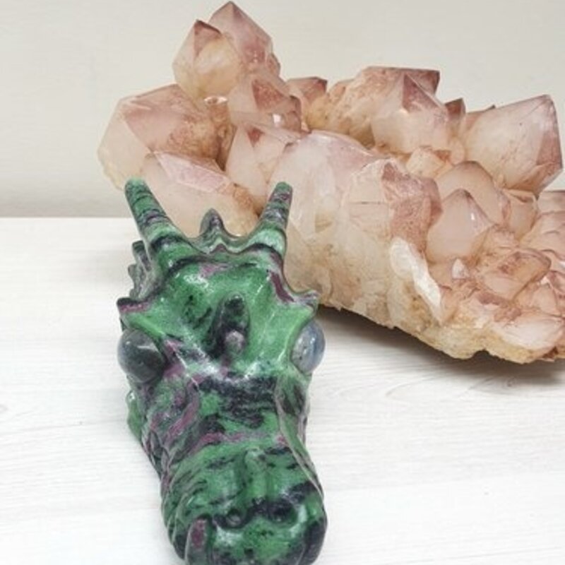 Sefira - Ruby Zoisite dragon with labradorite eyes